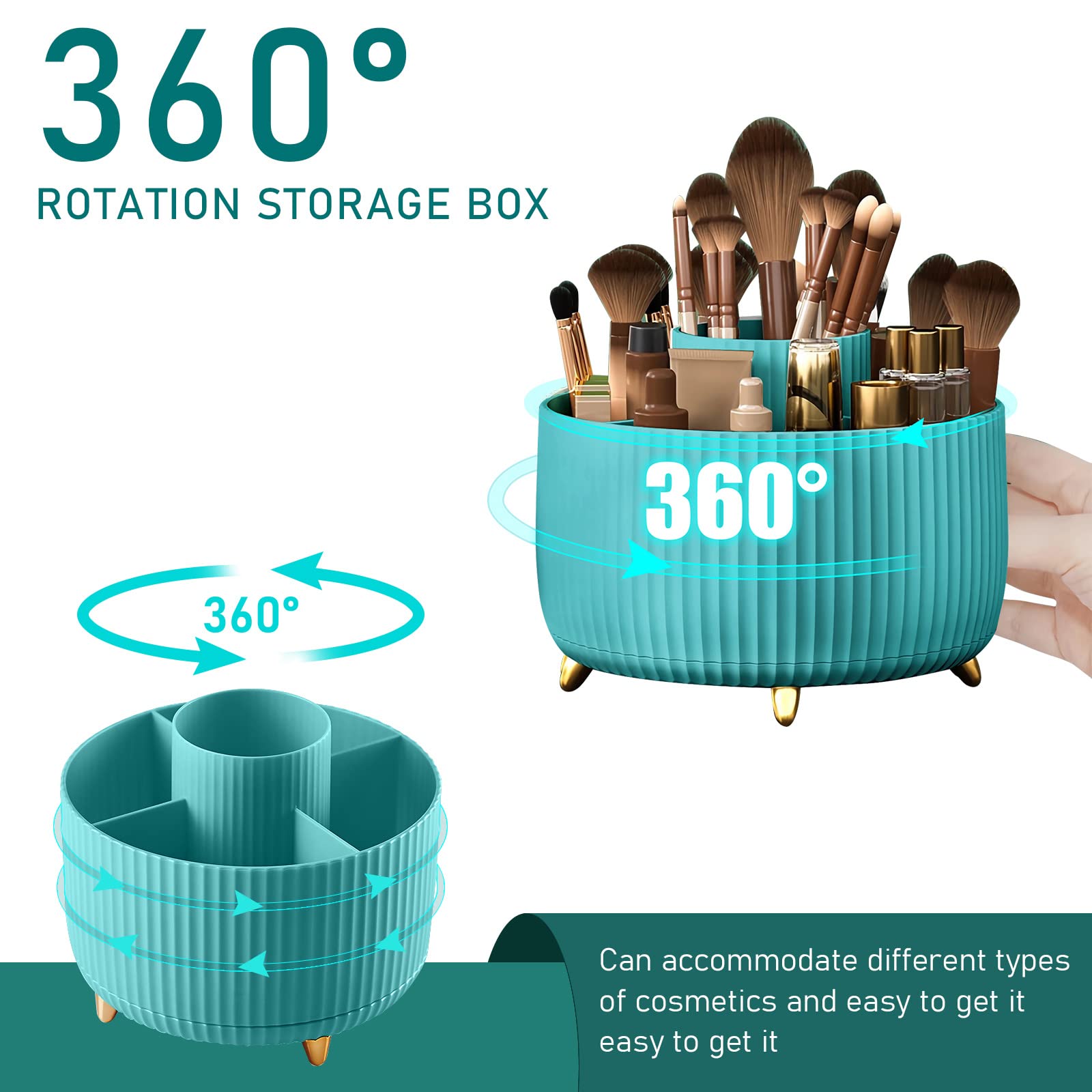 Makeup Brush Holder Organizer,360° Rotating Makeup Brush Organizer,5 Slot Make up Brushes Cup for Cosmetics, Nail Polish, Art Supply, Bathroom Vanity Desktop Organizer - Black