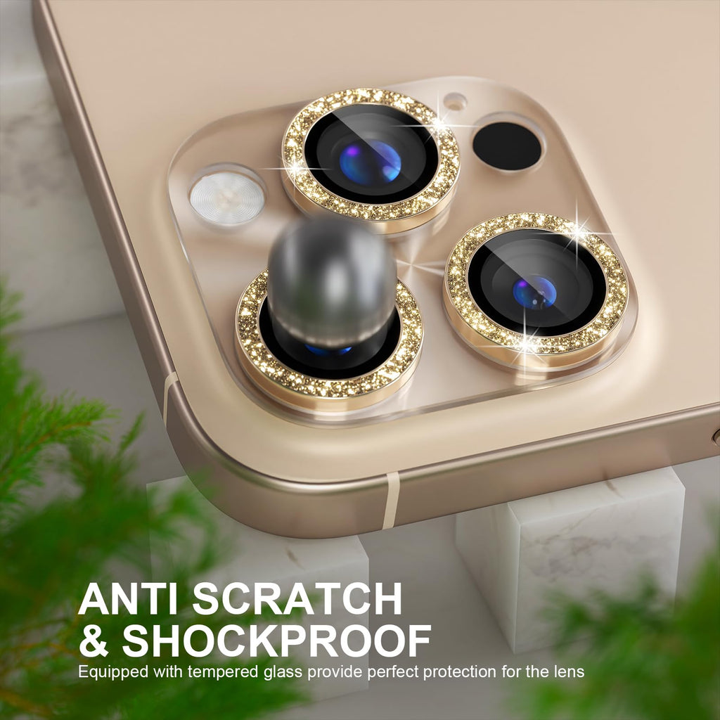 Choiche Compatible for iPhone 16 Pro/iPhone 16 Pro Max Camera Lens Protector, Bling Camera Cover with 9H Tempered Glass Lens Screen Protector Metal Ring Decoration Accessories(Black)