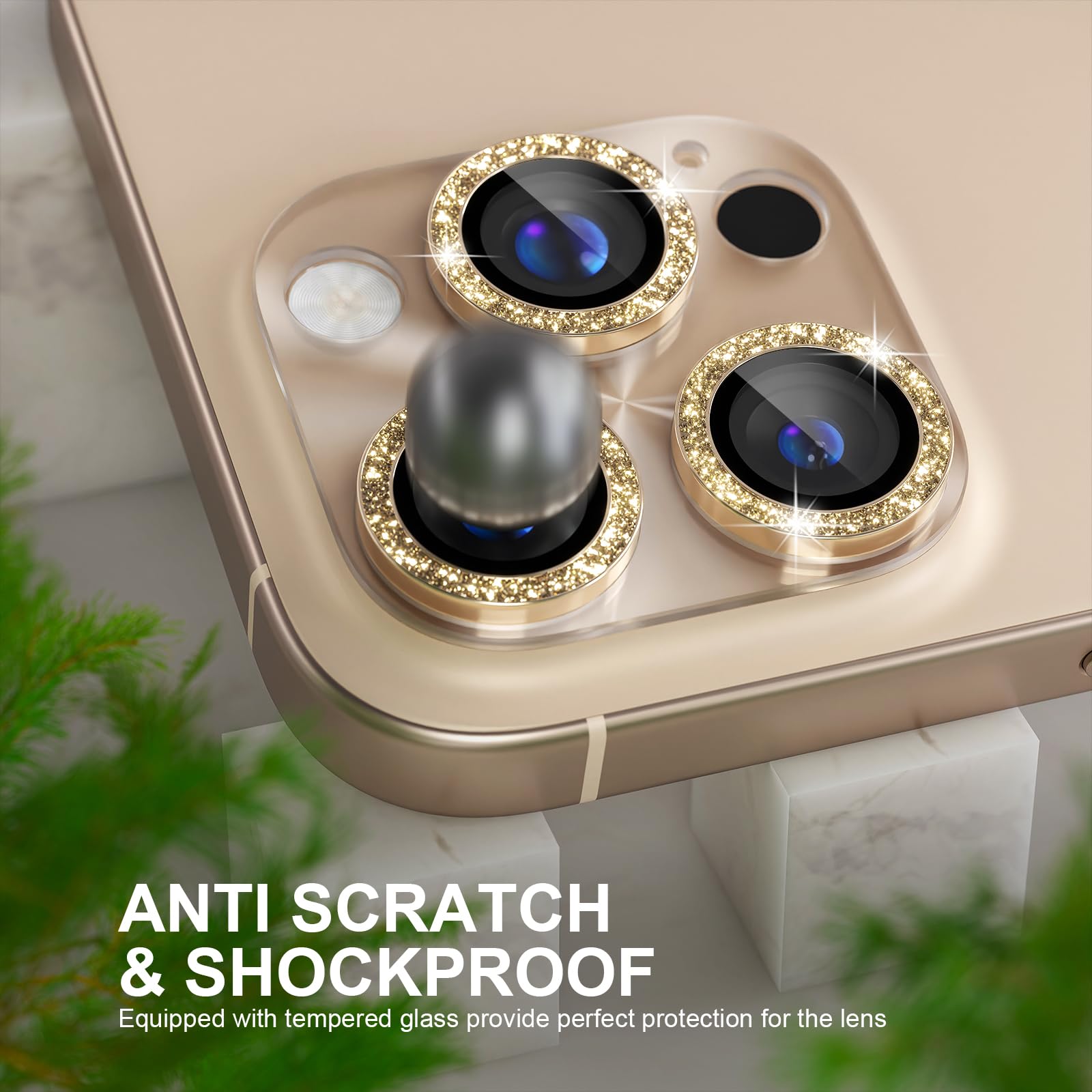 Choiche Compatible for iPhone 16 Pro/iPhone 16 Pro Max Camera Lens Protector, Bling Camera Cover with 9H Tempered Glass Lens Screen Protector Metal Ring Decoration Accessories(Black)