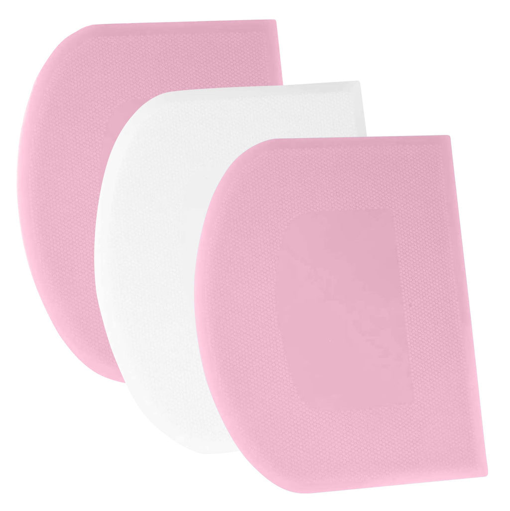 SURDOCA Dough Scraper Bench Scraper - 3P 4.7x3.7" Plastic Flexible Bowl Scraper, Sharp Edge & Angles Cake Scraper. Non-Slip Bakeware Decorating Tools Sculpting & Modeling Tools - Blue+White+Pink