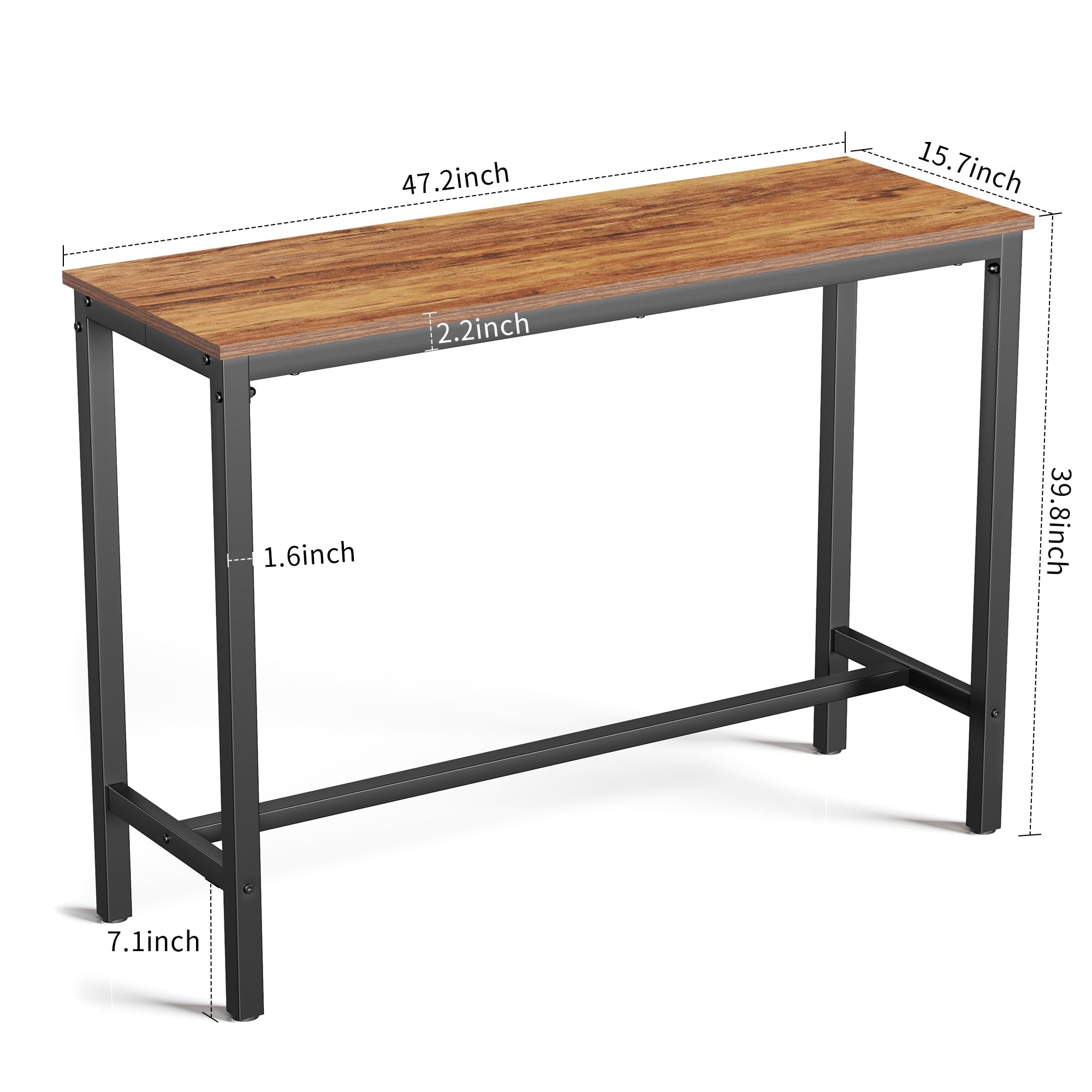 Mr IRONSTONE Bar Table, 47" Pub High Top Table Rectangular Bar Height Table Sofa Console/Dining Coffee Table, for Narrow Space, Living Room, Vintage