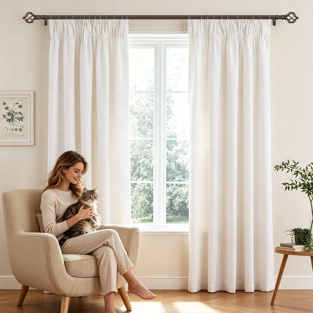KAMANINA Silver Curtain Rod 32 to 58 Inch(2.6-4.8ft), Adjustable Curtain Rods for Windows 28 to 48 Inch, 3/4 Inch Splicing Drapery Rods with Twisted Cage Finial