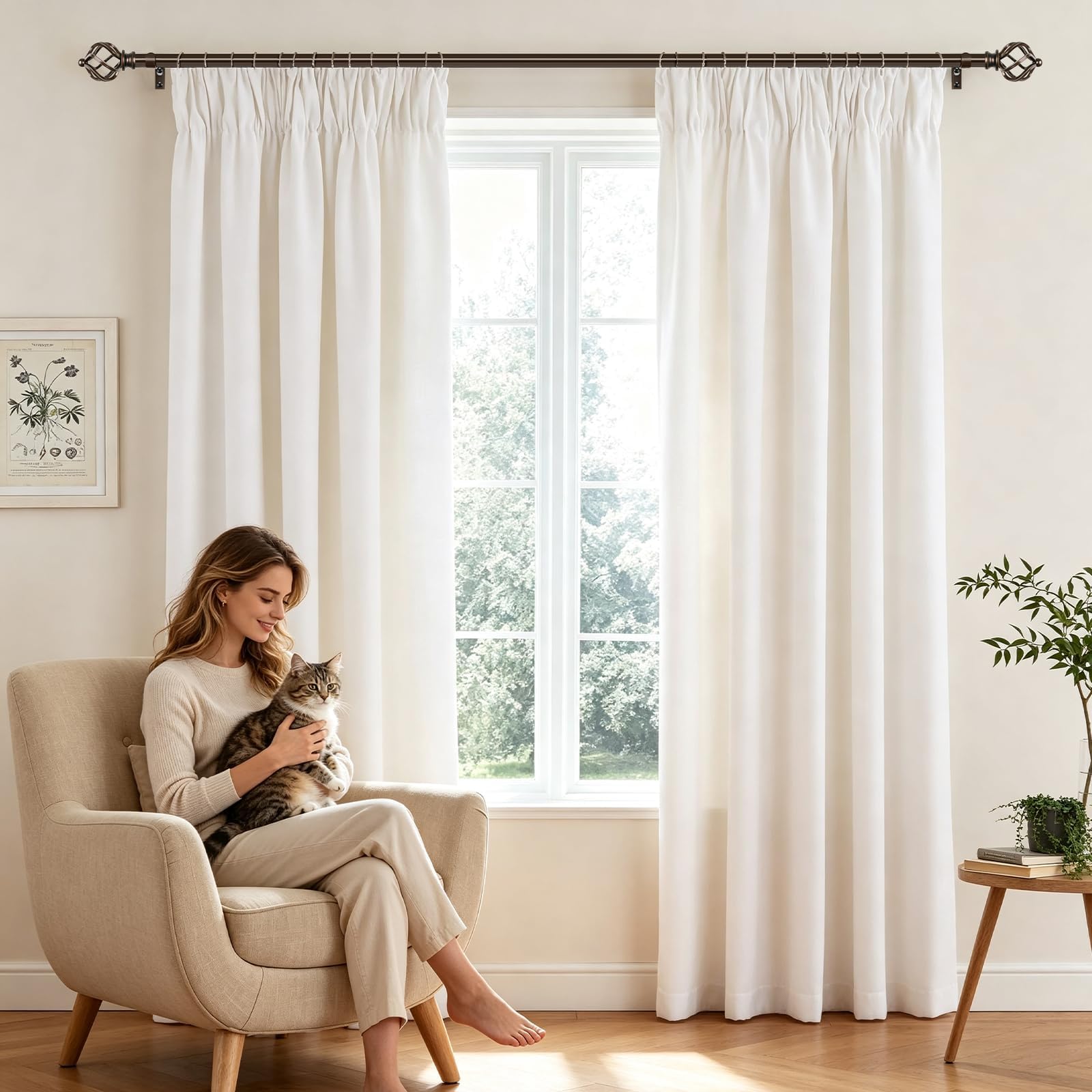 KAMANINA Silver Curtain Rod 32 to 58 Inch(2.6-4.8ft), Adjustable Curtain Rods for Windows 28 to 48 Inch, 3/4 Inch Splicing Drapery Rods with Twisted Cage Finial