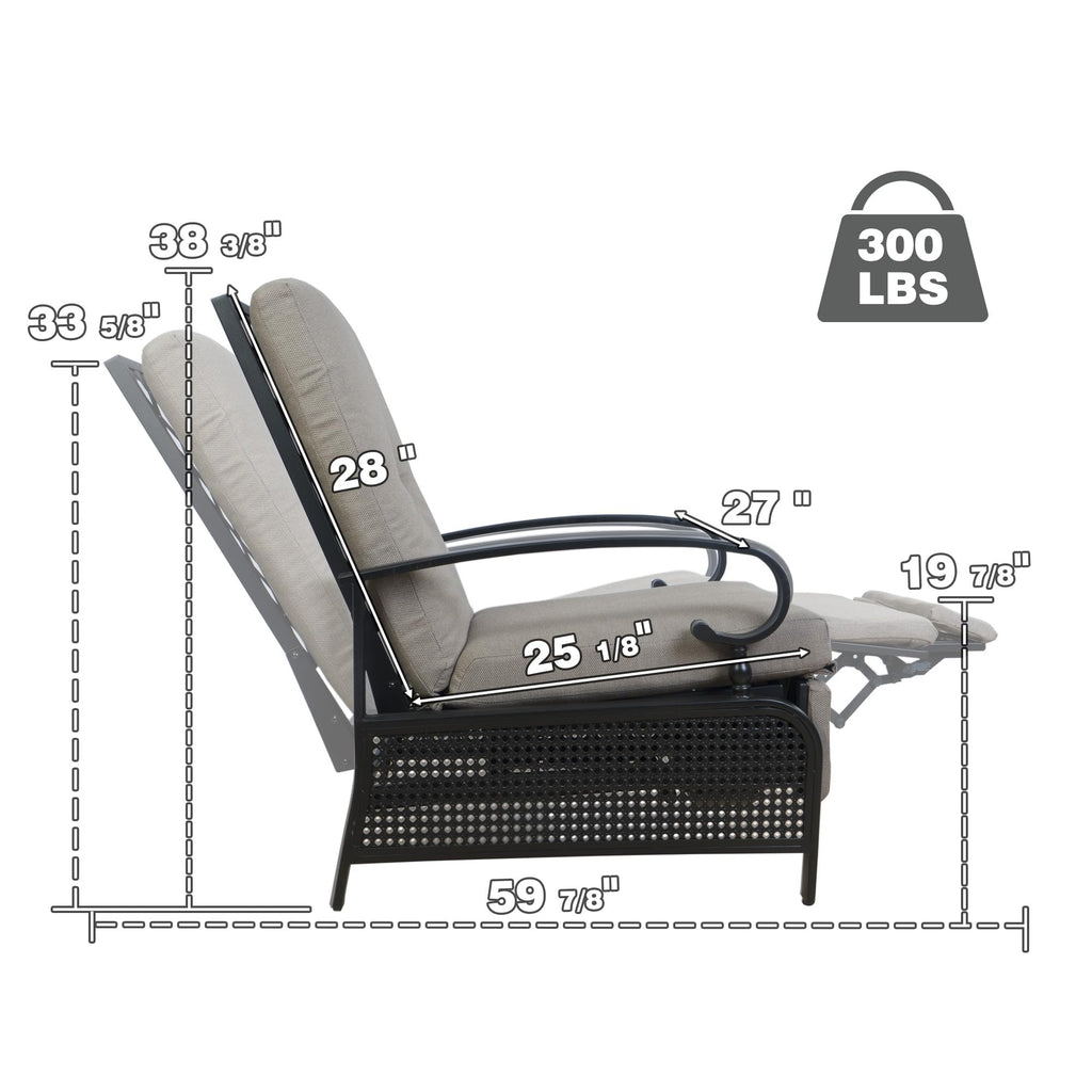 Kozyard Adjustable Outdoor Reclining Lounge Chair, Cushioned Patio Chaise Lounge with Extendable Metal Frame for Sunbathing, Reading & Relaxing – Comfortable Outdoor Recliner, Aqua