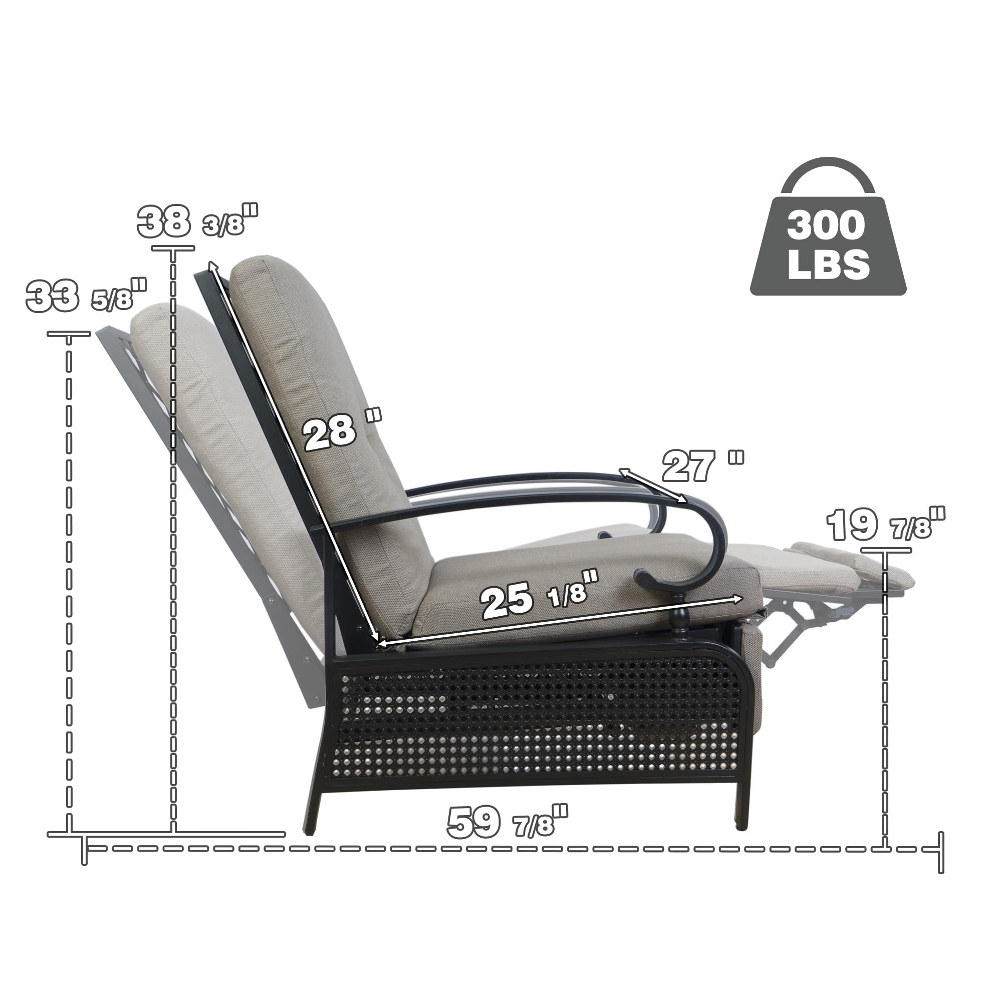 Kozyard Adjustable Outdoor Reclining Lounge Chair, Cushioned Patio Chaise Lounge with Extendable Metal Frame for Sunbathing, Reading & Relaxing – Comfortable Outdoor Recliner, Aqua