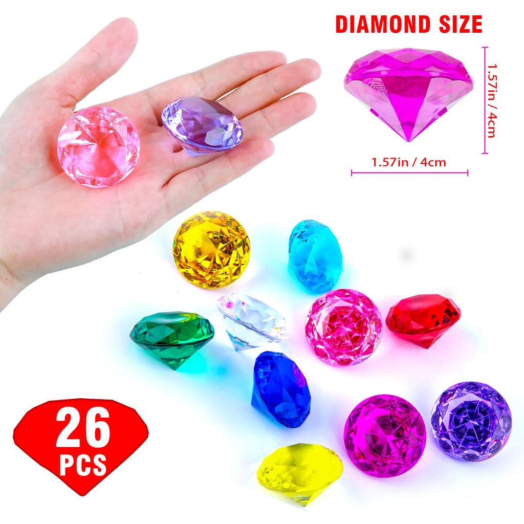 Niceup 26PCS Blue Fake Diamonds Gem Toys, 1.5in Pool Diving Gems Acrylic Plastic Gemstones for Kids, Party Décor Jewels Treasure Hunt Hiding Sensory Bin Filler Toys Craft Supplies