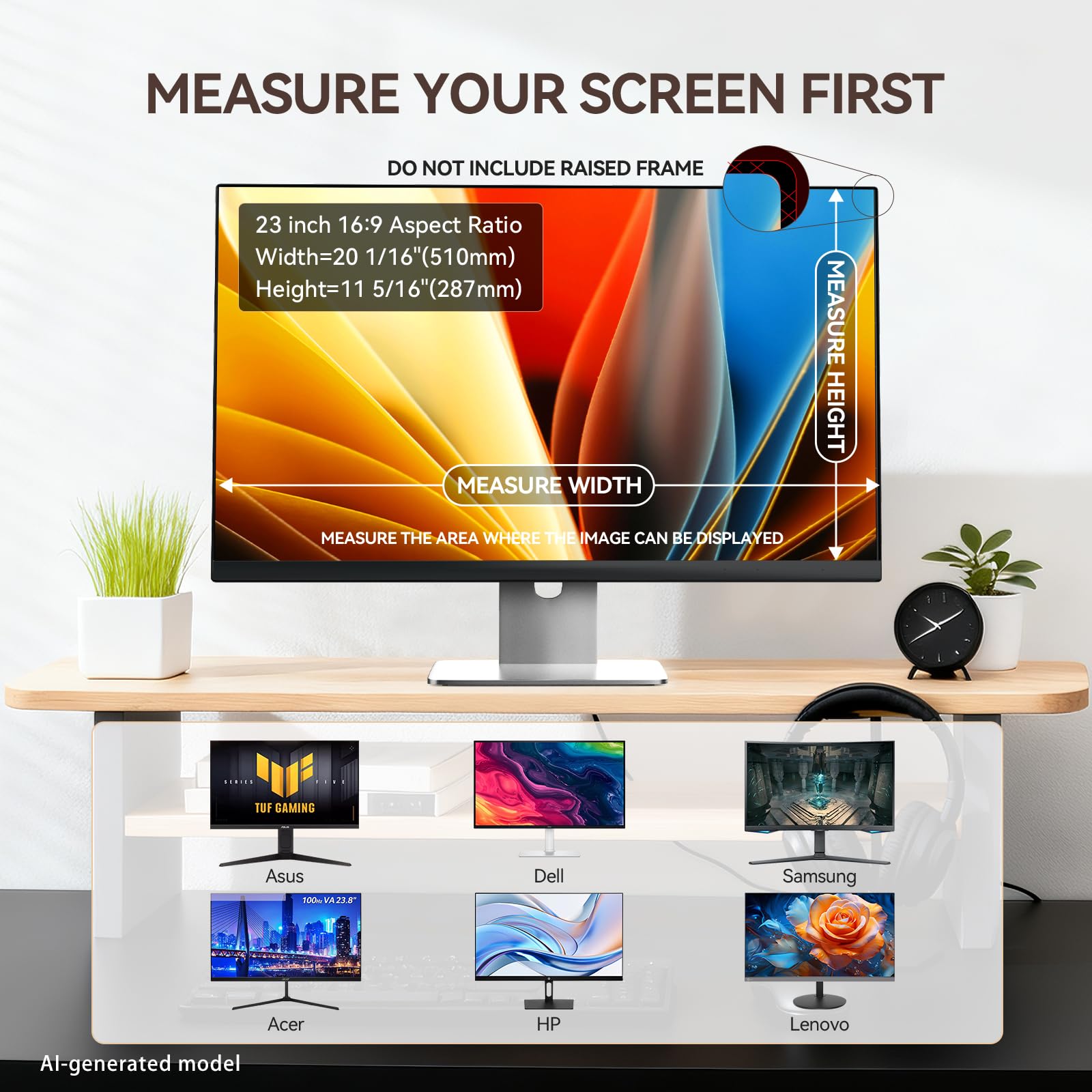 Yamaya 2Pcs Computer Monitor Privacy Screen 23 Inch, Removable 16:9 Aspect Anti Glare Blue Light Computer Monitor Privacy Filter Screen Protector for 23 Inch Widescreen Monitor