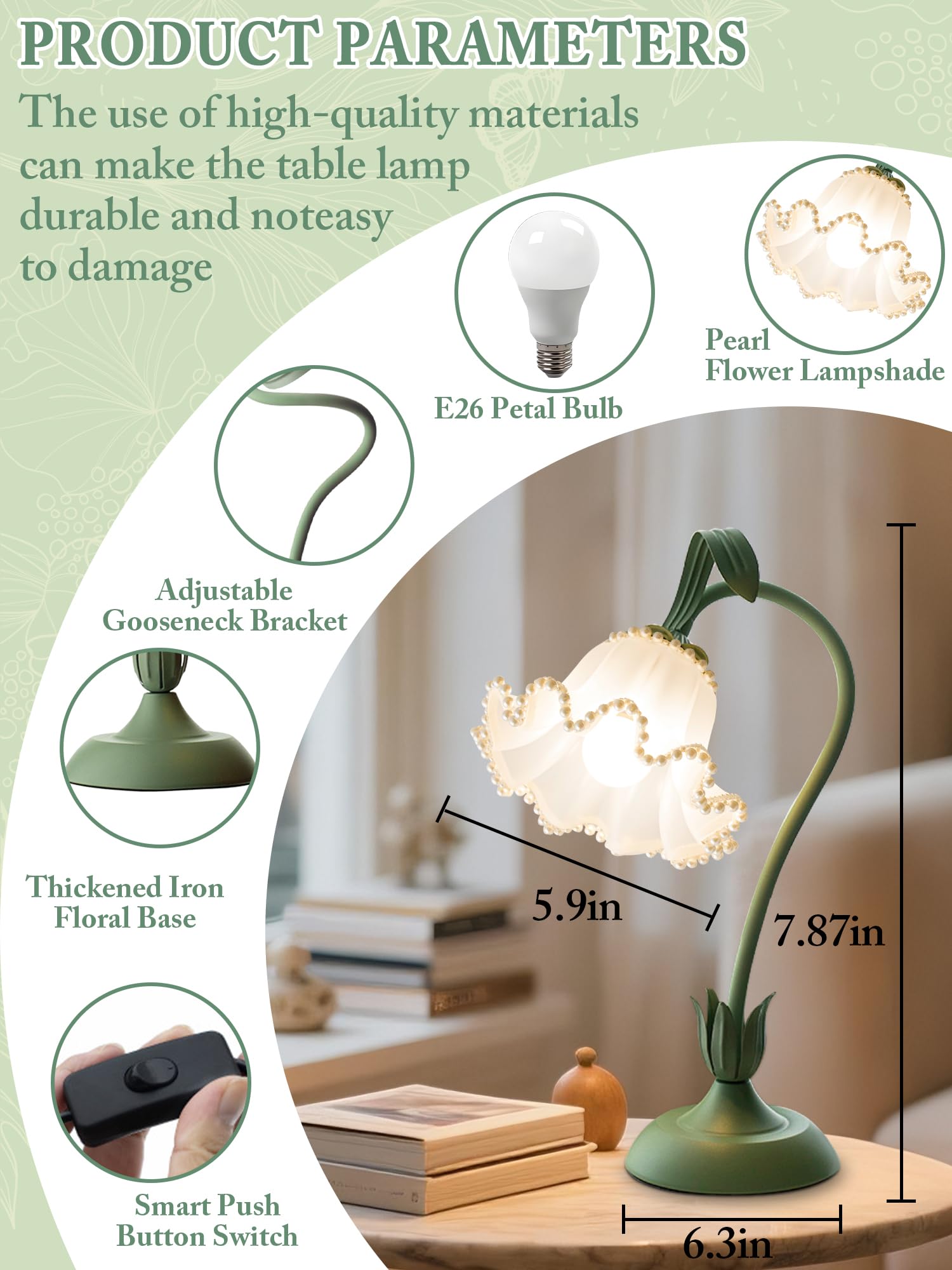 AQDZCNF Flower Table Lamp,LED Reading Light Bedside Vintage Flower Night Light,3 Colors Modes Kawaii Bedside Lamps Decor,Living Room Bedroom Room Lighting Table Lamps Home Decoration (White)