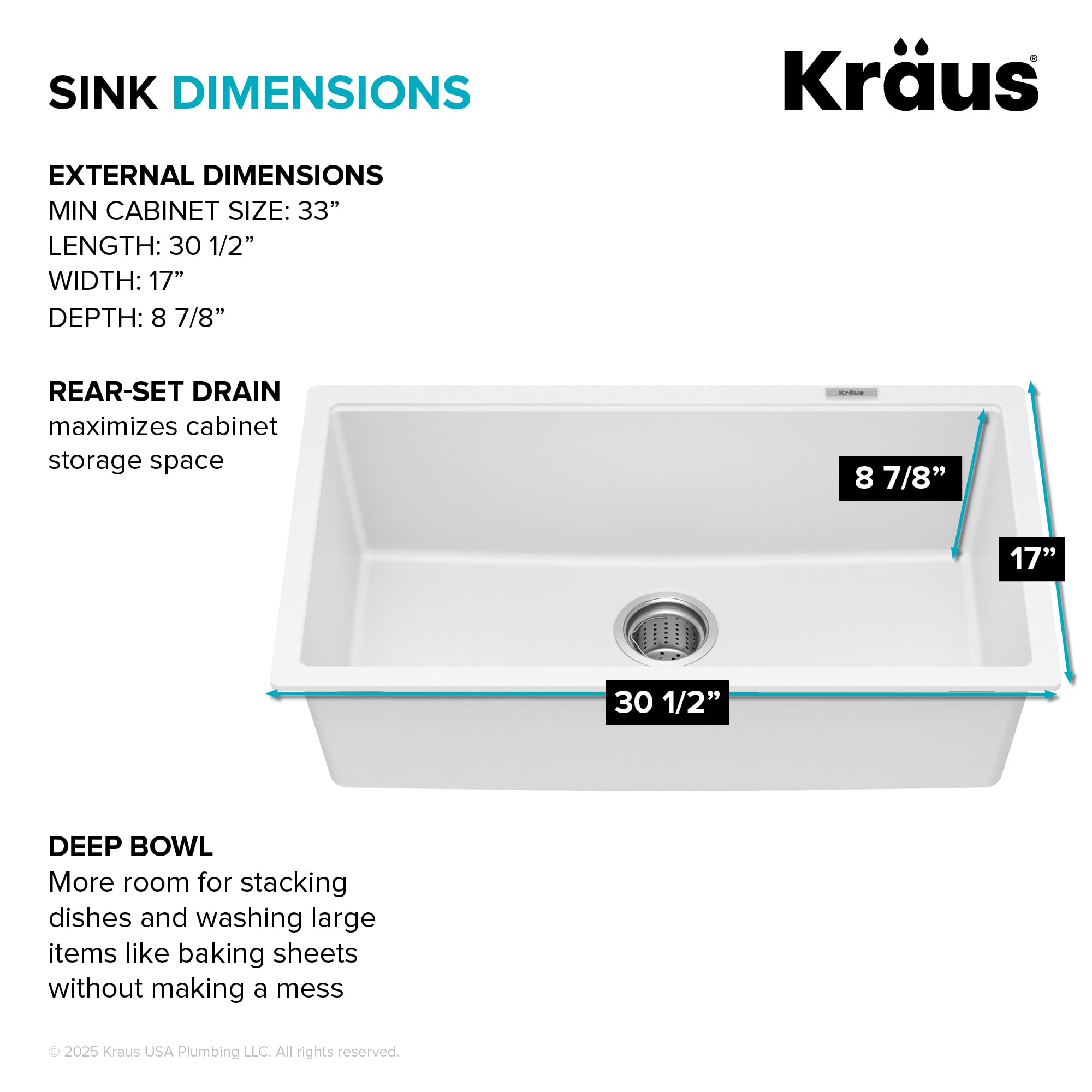 KRAUS Quarza 31-inch Undermount Single Bowl Granite Kitchen Sink in Black Onyx, KGU-413B