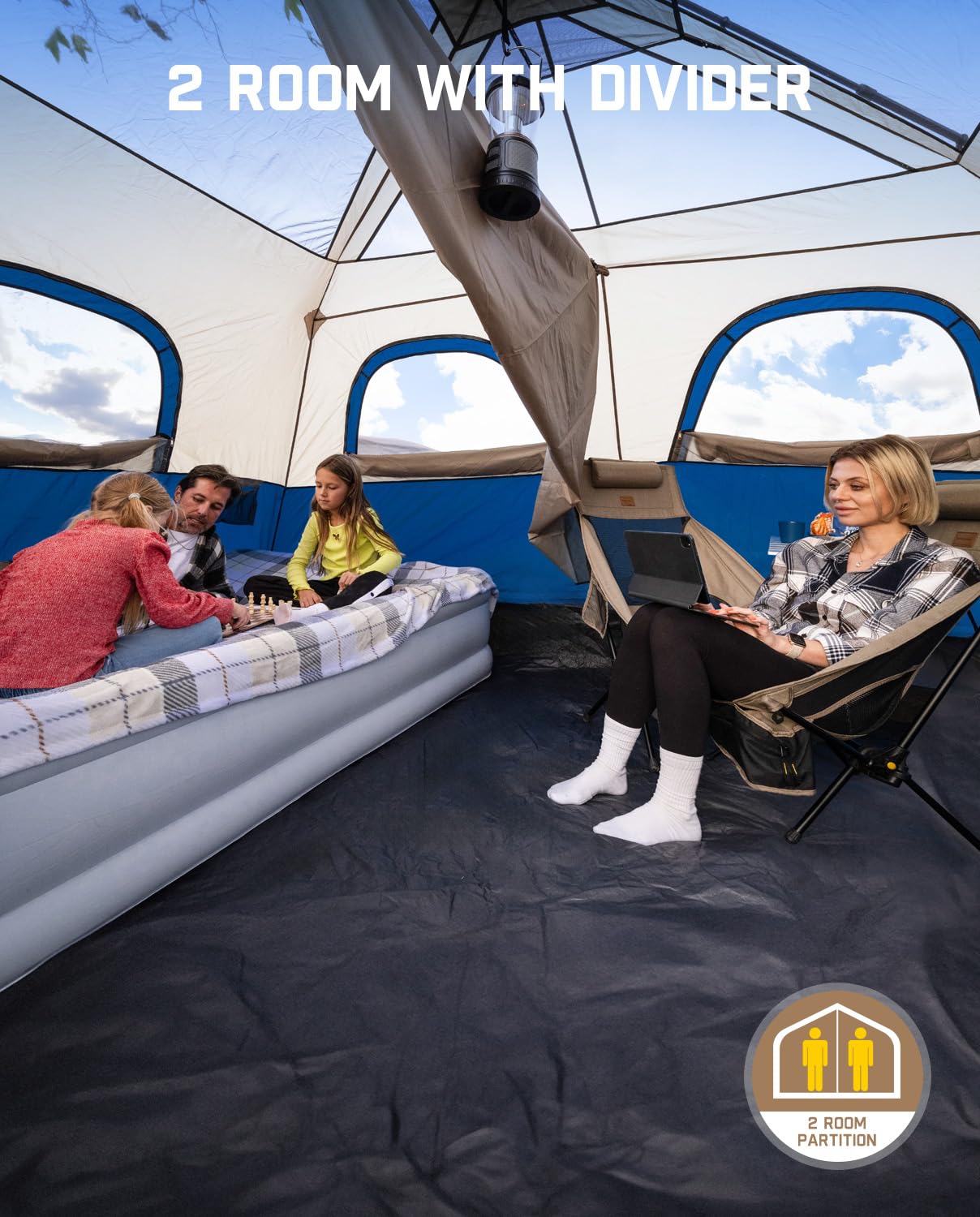 FanttikOutdoor Camping Tent 4/6/8/10 Person Instant Cabin Tent Setup in 60 Seconds with Rainfly & Windproof Portable with Carry Bag for Family Camping & Hiking, Upgraded Ventilation, Navy Blue