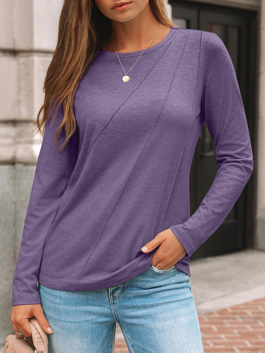 AUTOMET Womens Long Sleeve Shirts Pleated Tunics Fall Fashion Crewneck Tops