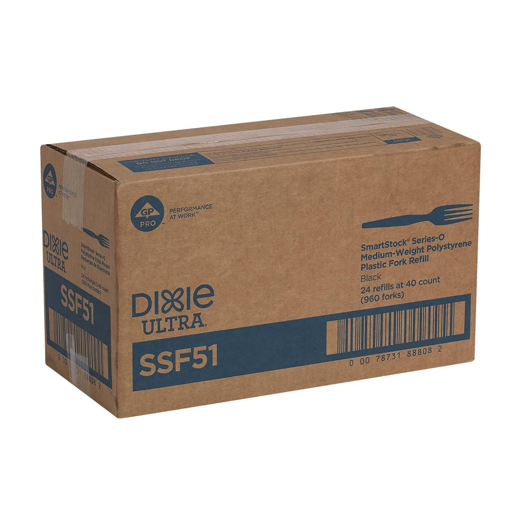 Dixie SSF51 SmartStock Plastic Cutlery Refill, Forks, Black, 6.5 Inches, 40 Per Pack (Case of 24 Packs)