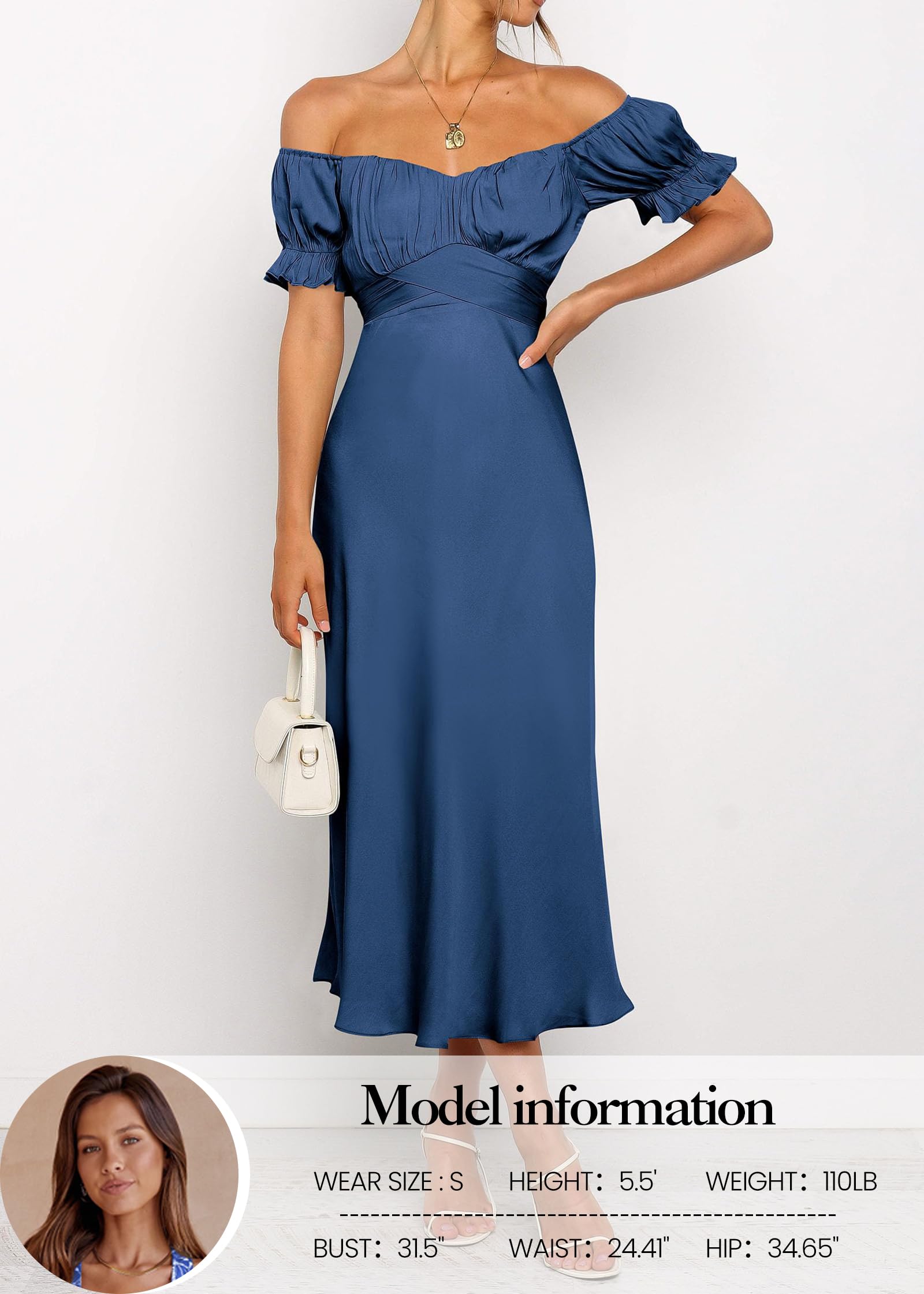 KIRUNDO Women's 2026 Spring Summer Satin Wedding Guest Midi Dress Off The Shoulder Wrap Party Cocktail Formal Prom Dresses