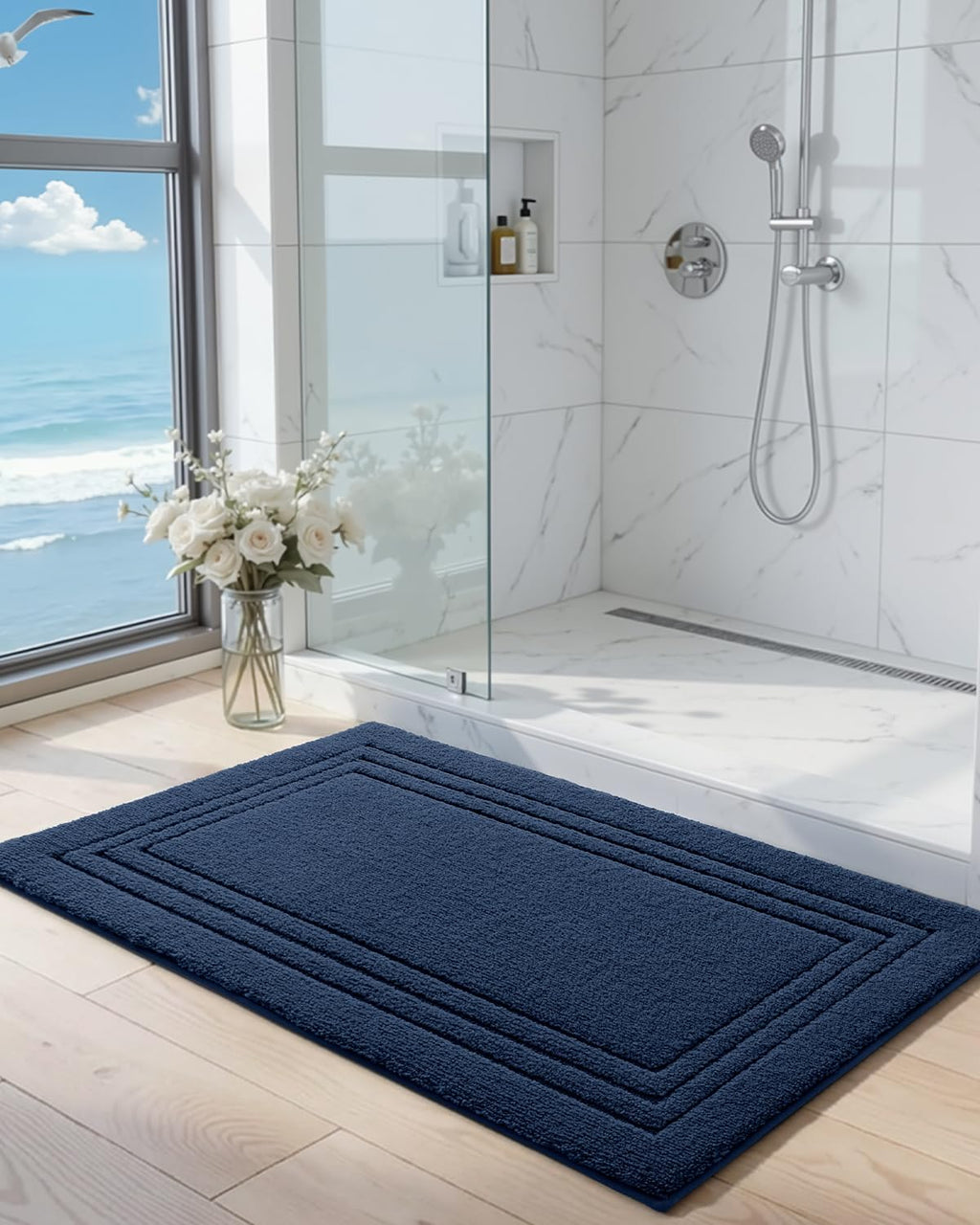 DEXI Bath Mats Bathroom Rug, 32x20 Non Slip Bathroom Rugs Washable, Absorbent Bathmat Quick Dry for Shower Floor Sink, Beige