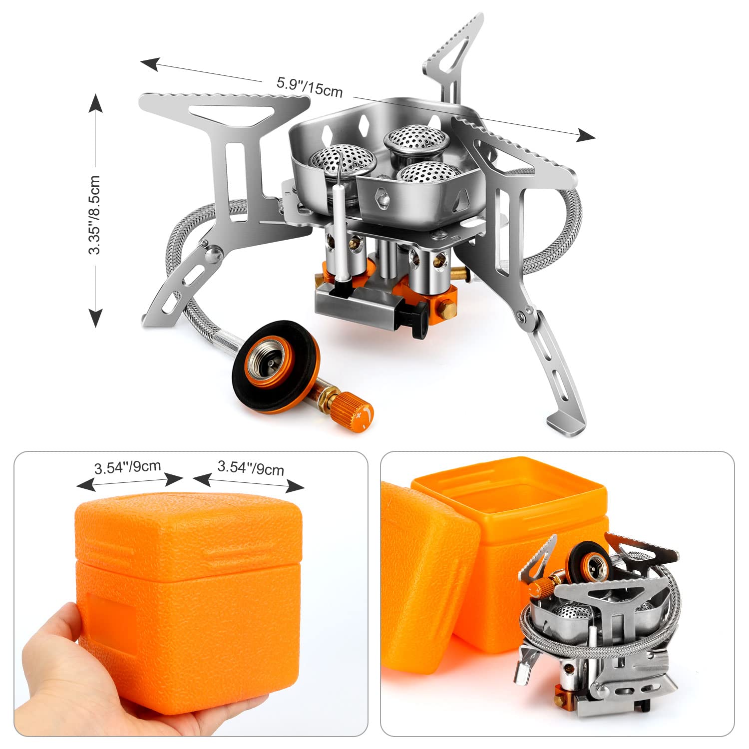 Odoland 3500W/6800W Windproof Camp Stove Camping Gas Stove with Fuel Canister Adapter, Piezo Ignition, Carry Case, Portable Collapsible Stove Burner for Outdoor Backpacking Hiking and Picnic