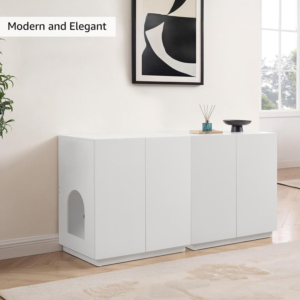 unipaws Extra Large Cat Litter Box Enclosure for Self-Cleaning & Automatic Litter Boxes, Tall Cabinet with Charging Station, Wooden Dog Proof Hidden Cat House for Top Entry Litter Box