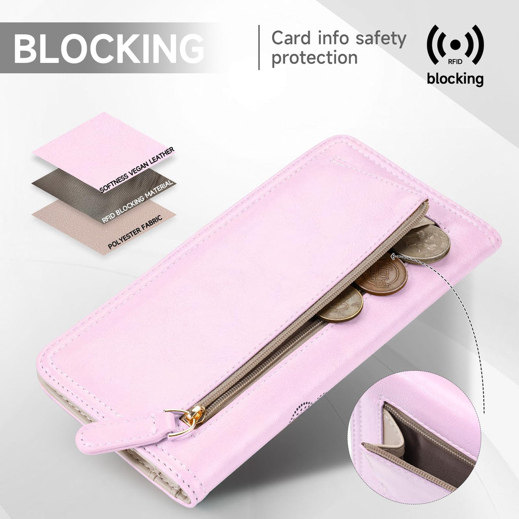 KITEVIUN RFID Wallet Women Ultra Slim Thin Womens Wallet Compact Clutch Long Ladies Wallet for Women WHITE