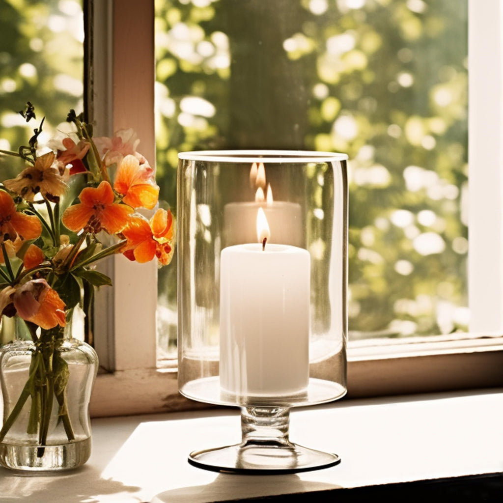 CYS EXCEL Glass Hurricane Pillar Candle Holder (H:6" W:3.75") | Multiple Size Choices Short Stem Candle Centerpieces | Stemmed Glass Cylinder Candle Vase