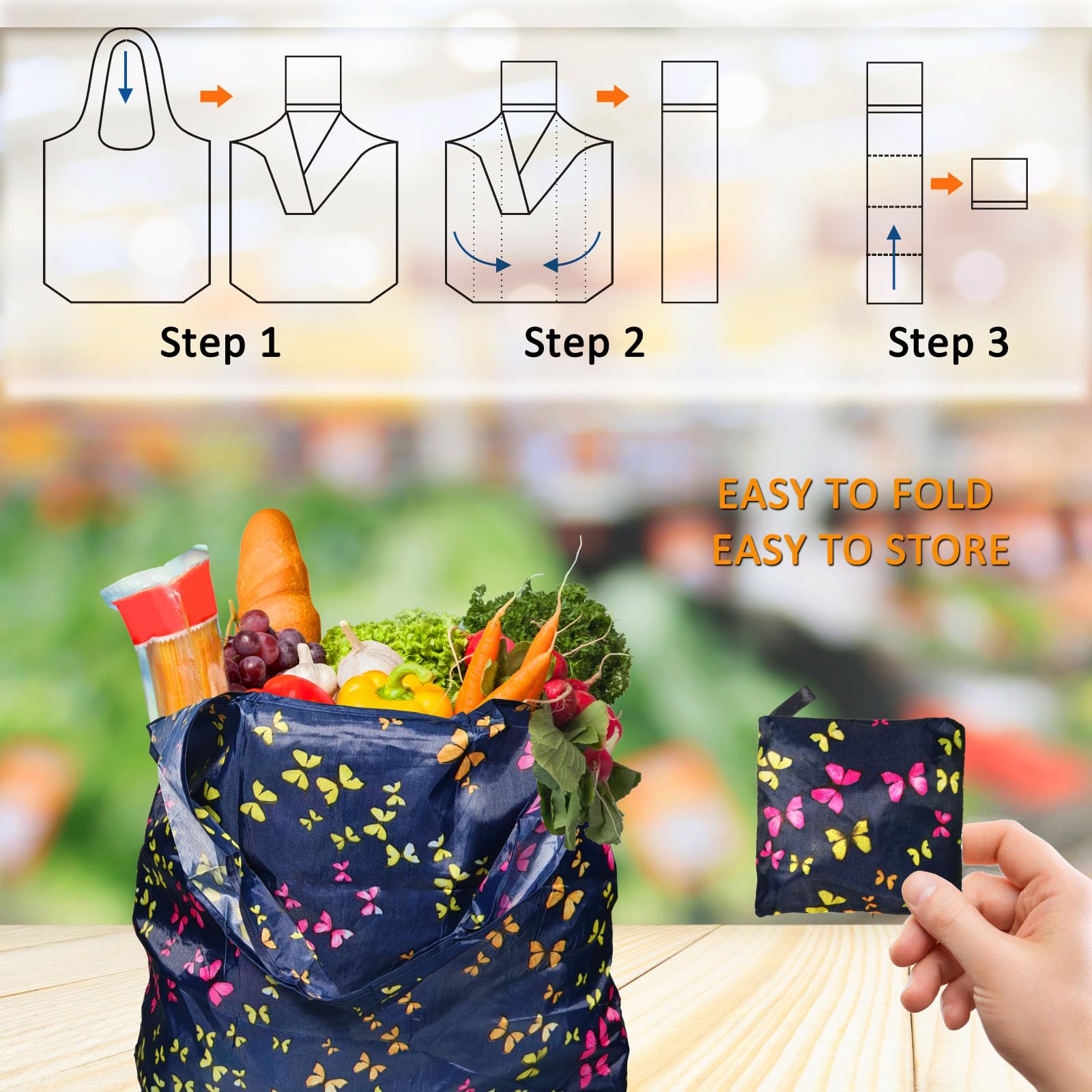 Bolsas de compras reutilizables para comestibles, paquete de 4 de 50 libras bolsas plegables grandes y lavables para mercado, compactas para un fácil almacenamiento, bolsas de tela ligeras y