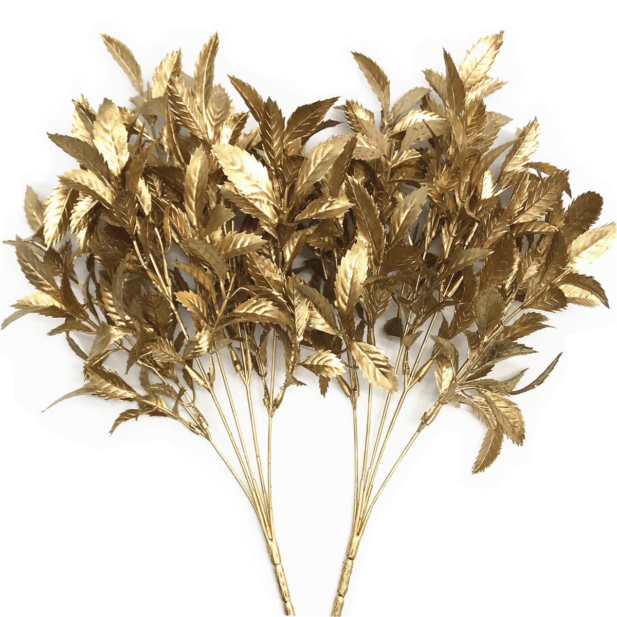 Christmas Decor Artificial Plants, PASYOU Gold Fake Antlers Plastic Grass Shrubs Leaves Indoor Outdoor Home Garden Party Hotel Verandah Wedding Event Faux DIY Decoration - 30 Inch Golden 2 Bunches