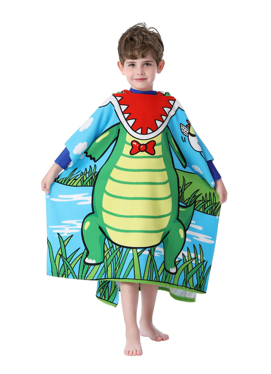 Soft Microfiber Swim Cover-ups for 3 to 10 Years Old Kids Hooded Bath Beach Poncho Towels (Alligator, Fits 3-10 Years)