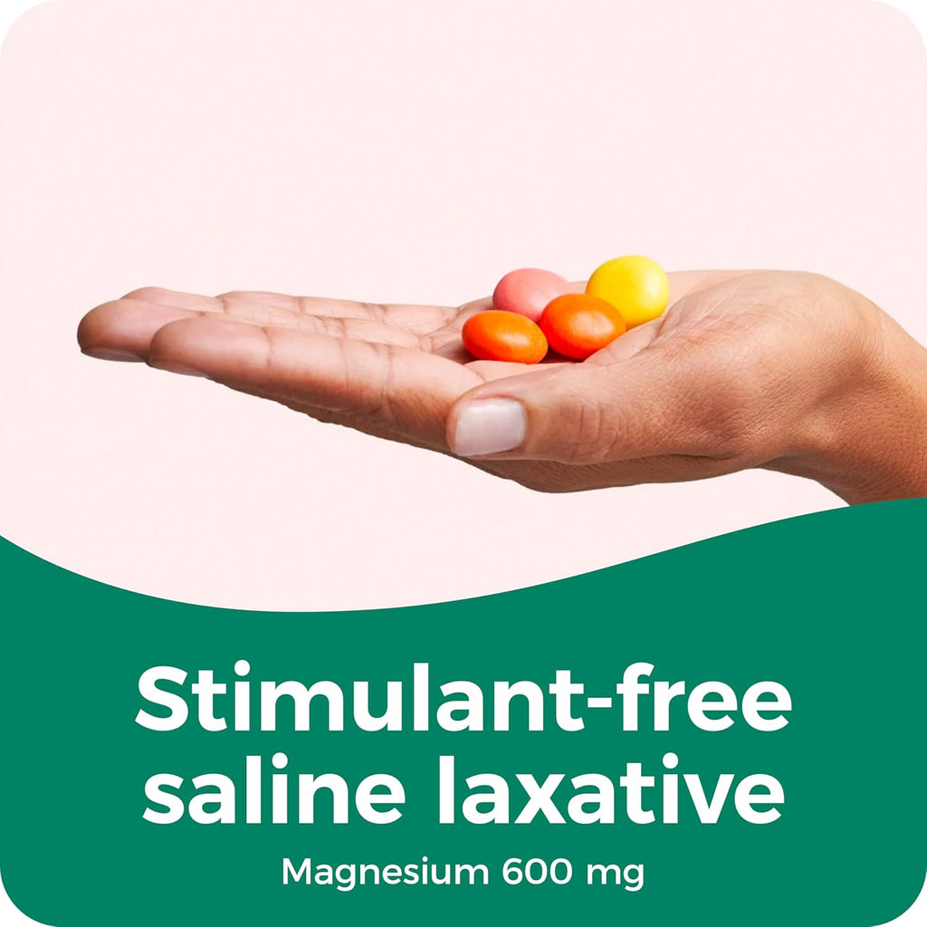 Dulcolax Saline Laxative Chewy Fruit Bites, Fast Acting Laxative & Gentle Constipation Relief, Assorted Fruit Flavor, Magnesium Hydroxide 600 mg, 30 Count