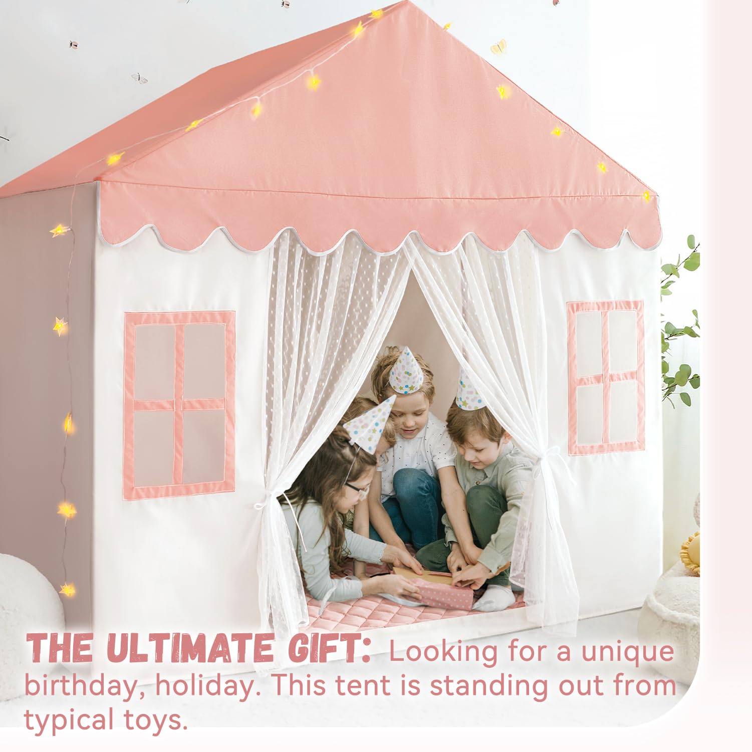 Kids Play Tent with Mat, Large Playhouse Play Tent Indoor for Girls Boys | Kids Play Playhouse Tent Ages 4-8 for Toddlers Children Boy Girl Play House Toy Birthday Gift, Washable, 57" x 35.5" x 53"