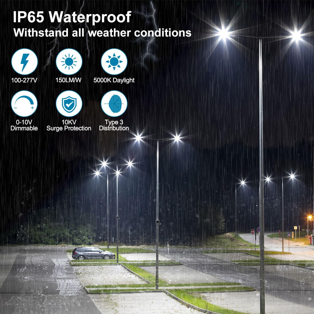 150W LED Parking Lot Light with Photocell, Outdoor Dimmable LED Pole Lights with Slip Fitter & Arm Mount in 1, 22500LM 5000K 100-277V IP65, 150W/100W/80W Power Tunable, ETL