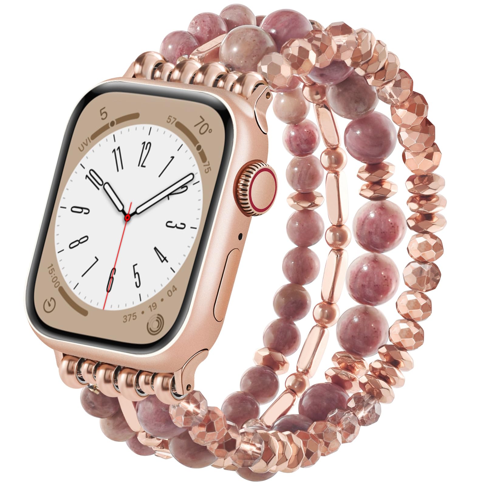 VISOOM Beaded Boho Bracelet Compatible for Apple Watch Band 40mm/38mm/41mm/42mm Series 11 10 9 8 7 SE Series 6/5/4 Women Fashion Cute Handmade Crystal Beads Stretchy Watch Strap for iWatch Bands 3/2/1