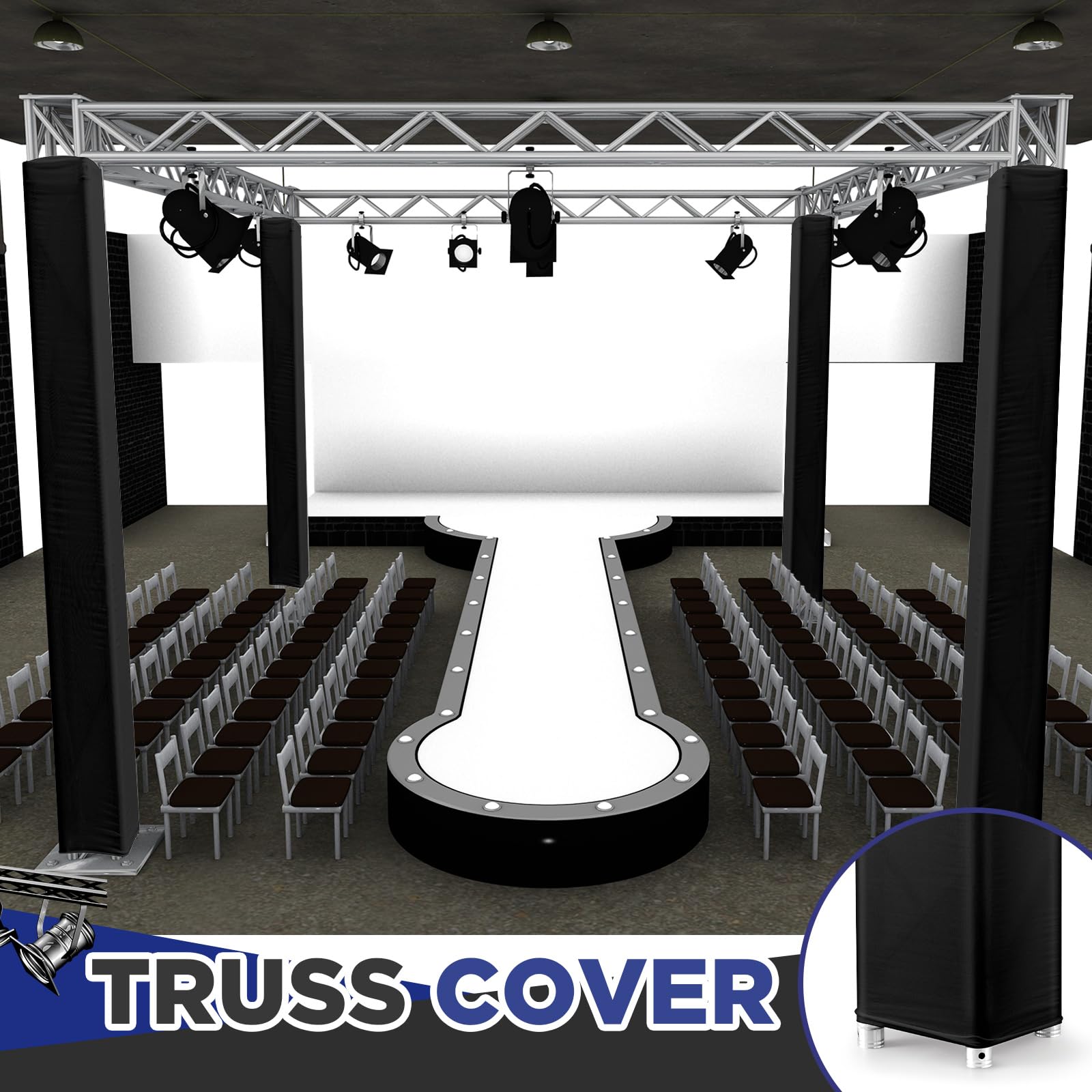 Hahafelt 2 Pcs Black Truss Cover Fits 4.92 ft x 12 in Box Truss Scrim Elastic Fabric Seamless Integration Easy Installation Pull over Sleeves