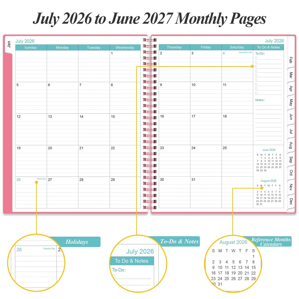 2026-2027 Daily & Monthly Planner - One Page Per Day, Daily Planner from July 2026 to June 2027, Planner 2026-2027 with 12 Monthly Tabs, 6.4" x 8.5", Black