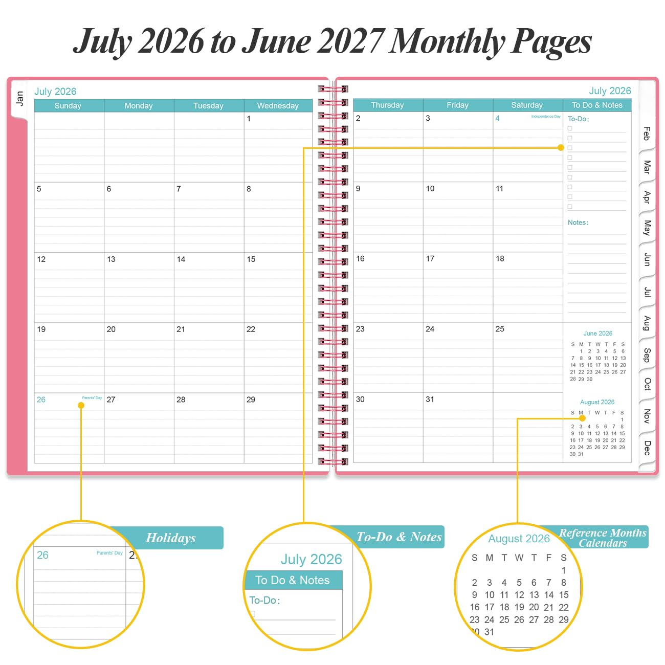 2026-2027 Daily & Monthly Planner - One Page Per Day, Daily Planner from July 2026 to June 2027, Planner 2026-2027 with 12 Monthly Tabs, 6.4" x 8.5", Black
