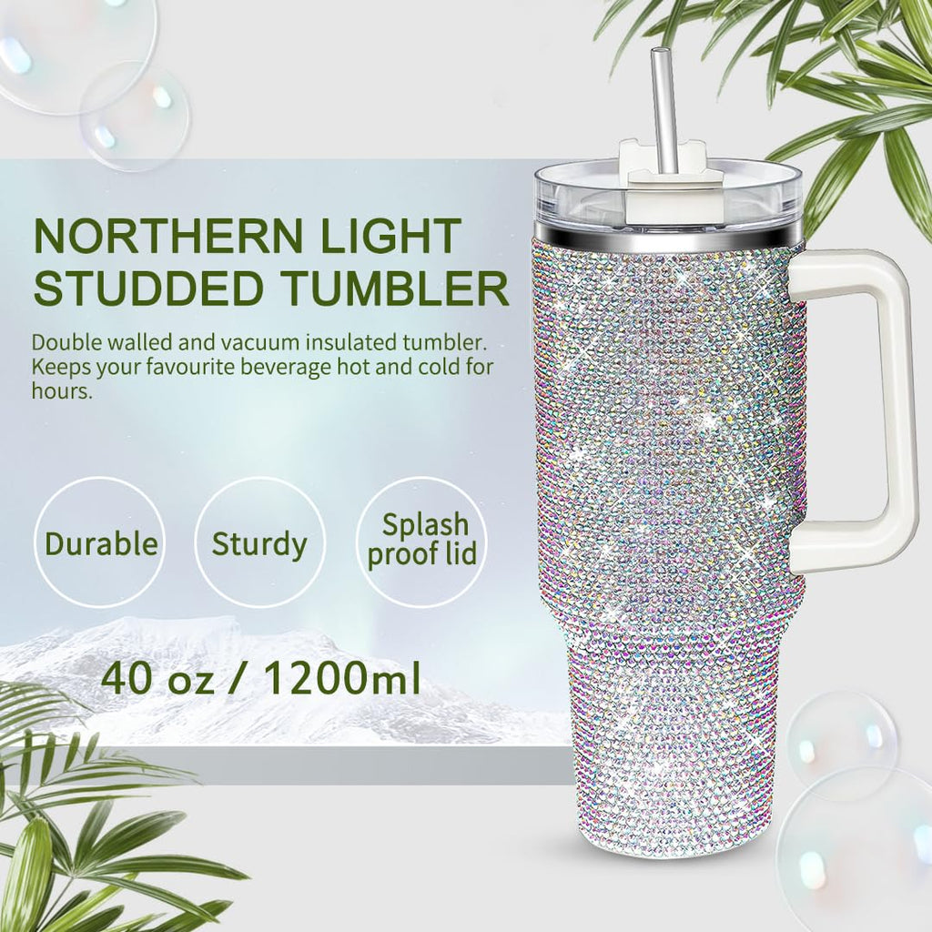 HWISDMIG 40oz Tumbler with Handle-Glitter Rhinestones Tumbler Bling Cups Stainless Steel Water Bottle Diamond Studded Tumbler for Women-Birthday Gifts for Women, Mom, Girlfriend (Amethyst)