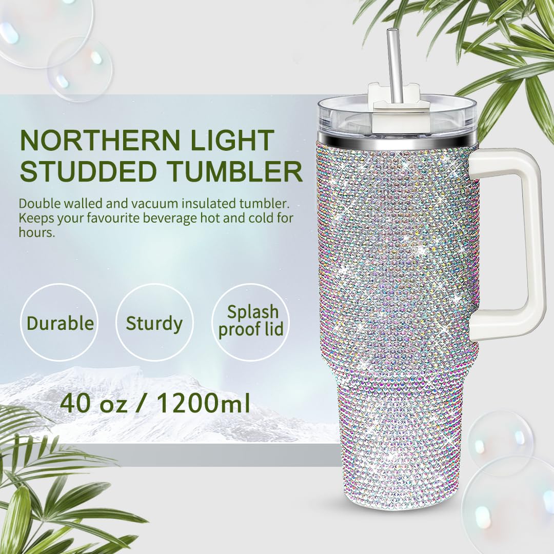 HWISDMIG 40oz Tumbler with Handle-Glitter Rhinestones Tumbler Bling Cups Stainless Steel Water Bottle Diamond Studded Tumbler for Women-Birthday Gifts for Women, Mom, Girlfriend (Amethyst)