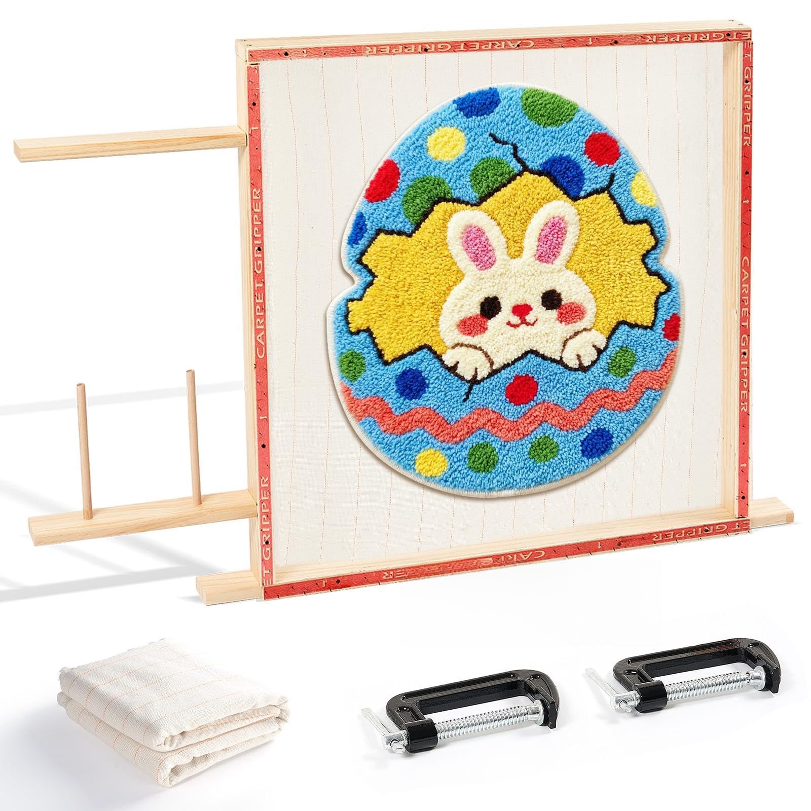 BESGEER Rug Tufting Frame with Tufting Cloth, 29.5” x 29.5” Wooden Frame Rug Making Supplies for Tufting Gun, Table Stand Frame Carpet Making