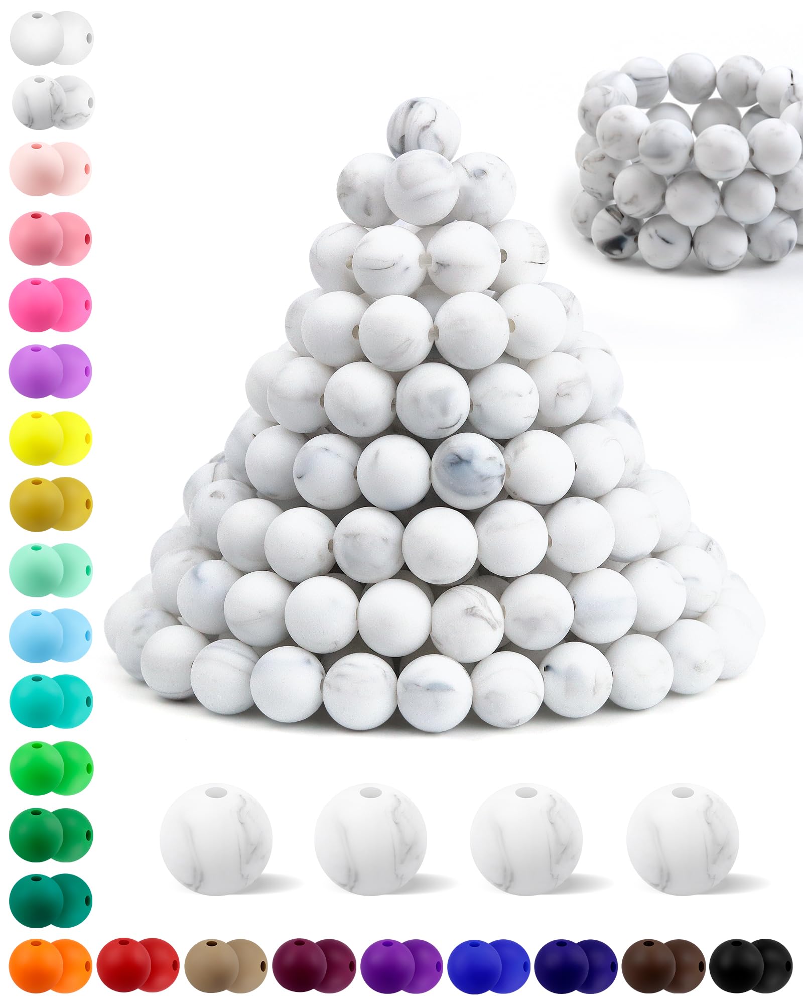 180PCS FIVEIZERO Silicone Beads – 30 Colors 12mm Round Rubber Beads Bulk for DIY Crafts, Keychain Accessories & Jewelry Making | Soft Silicone, Seamless Finish, Easy to String, Fade Resistant, Durable for Daily Use