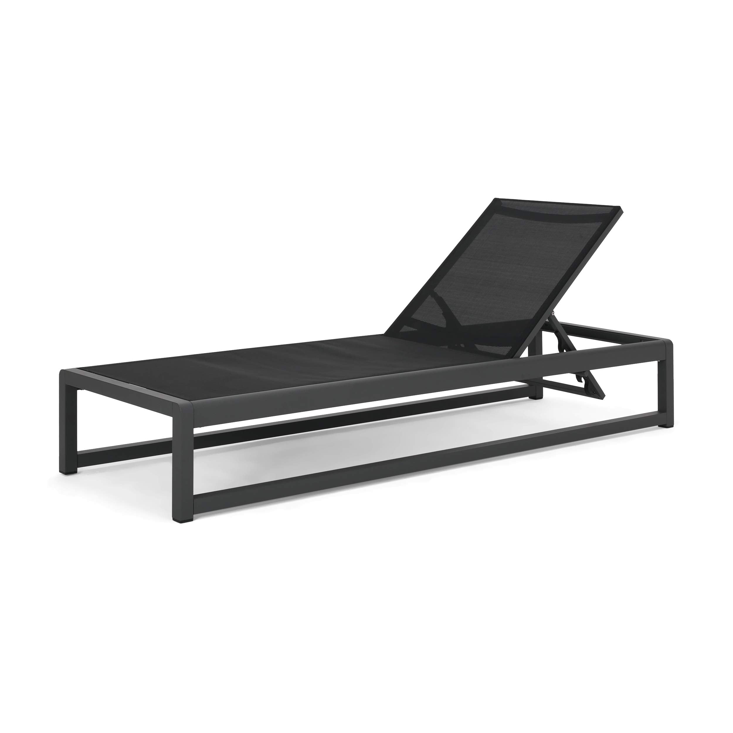 Christopher Knight Home Modesta Outdoor Aluminum Framed Chaise Lounges with Mesh Body, 2-Pcs Set, Black Finish / Grey Mesh