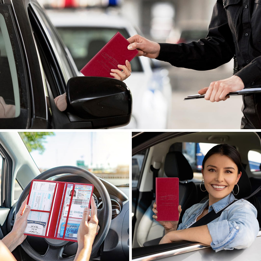 Car Registration and Insurance Card Holder for Women Men, Black Glove Box Paperwork Organizer with Magnetic Buckle for Easy Access and Protect Documents and Various Cards in Vehicle