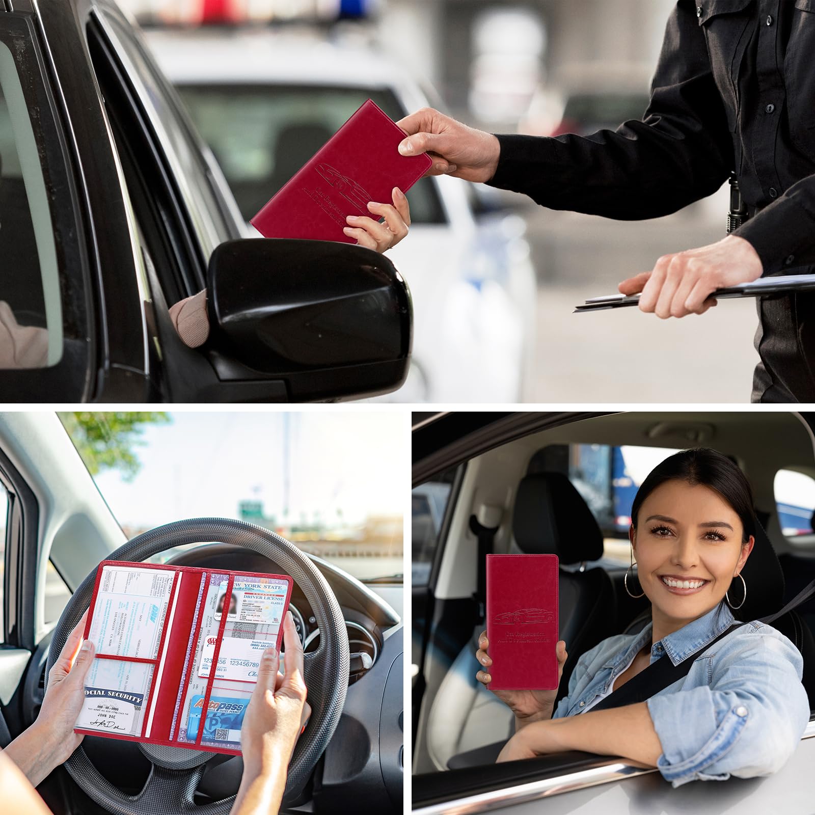 Car Registration and Insurance Card Holder for Women Men, Black Glove Box Paperwork Organizer with Magnetic Buckle for Easy Access and Protect Documents and Various Cards in Vehicle