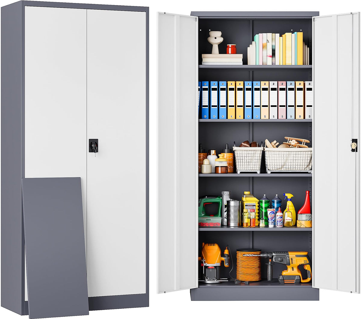 SISESOL Wide & Deep Metal Storage Cabinet with Wheels,Tall Rolling Garage Storage Cabinet with Lock,Black Metal Cabinets with Pegboards and Shelves,Tool Locker for Garage,Home,Office,43''Wx 20''Dx71"H