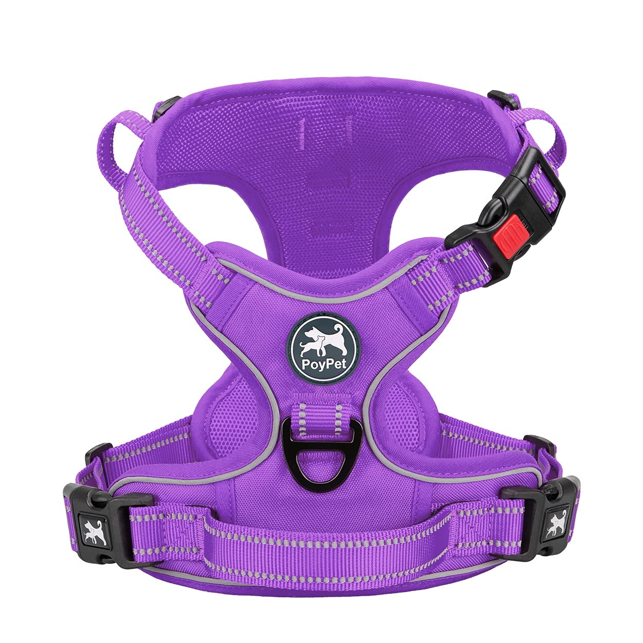 PoyPet No Pull Dog Harness, No Choke Front Lead Dog Reflective Harness, Adjustable Soft Padded Pet Vest with Easy Control Handle for Small to Large Dogs(Black,XS)