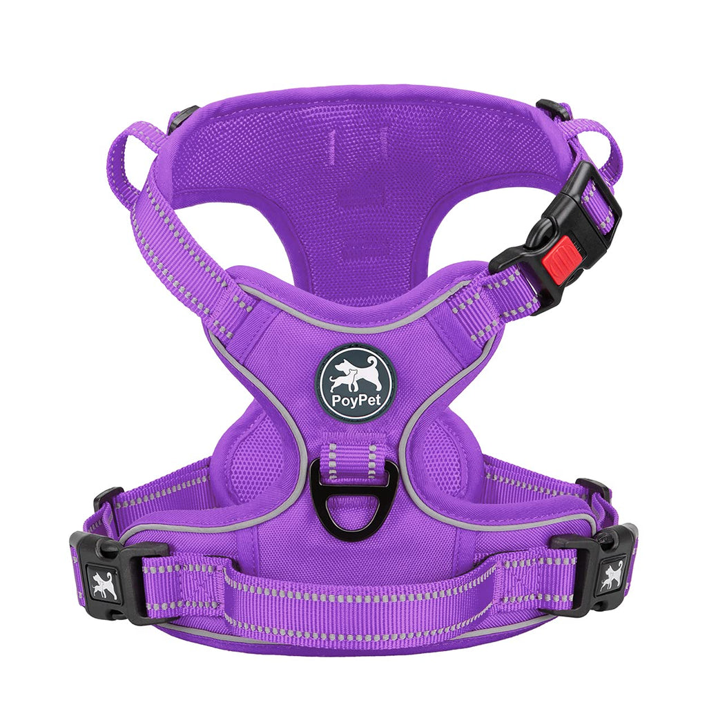 PoyPet No Pull Dog Harness, No Choke Front Lead Dog Reflective Harness, Adjustable Soft Padded Pet Vest with Easy Control Handle for Small to Large Dogs(Black,XS)