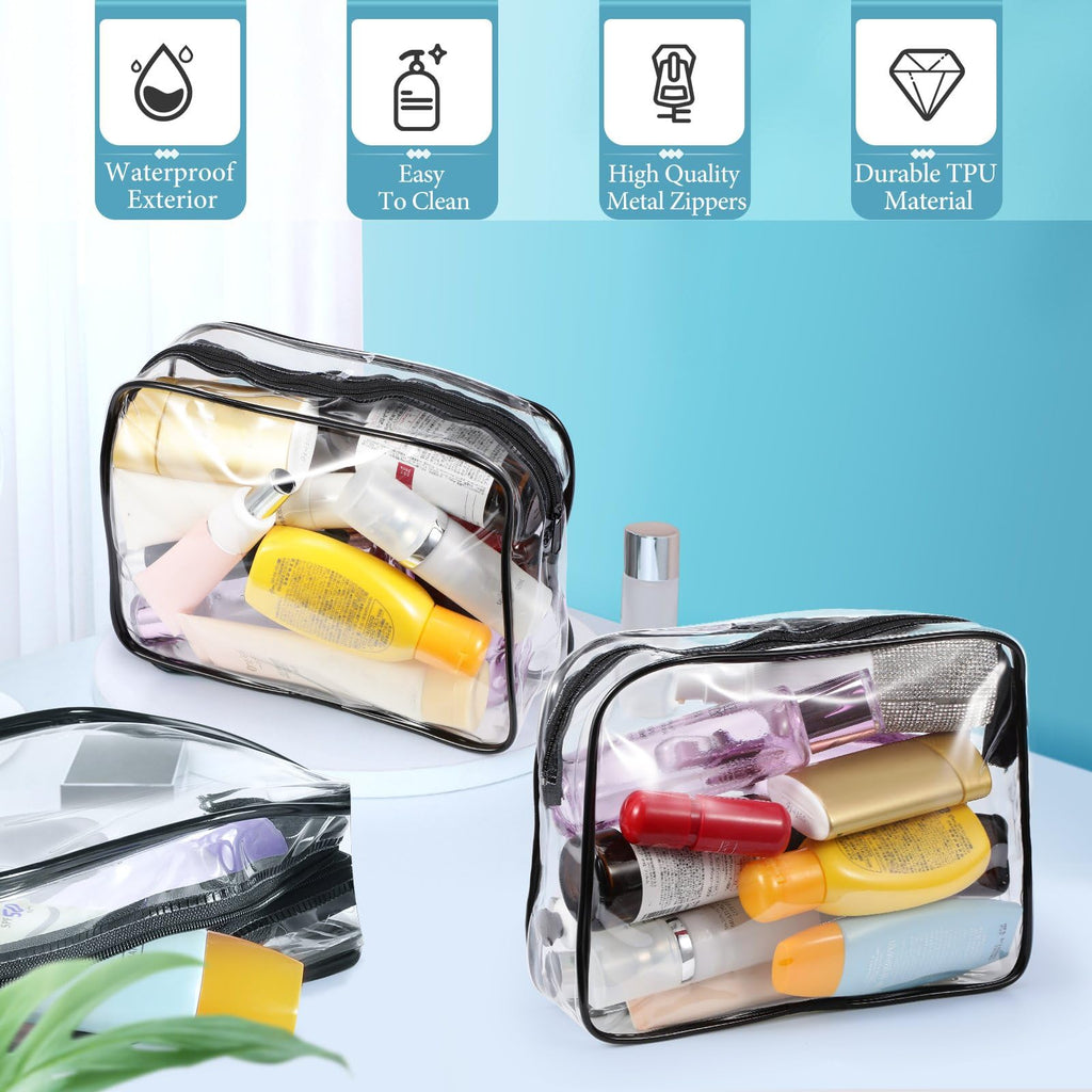 Weewooday 12 Pieces Clear Makeup Bags Cosmetic Storage Bags PVC Zipper Pouches Travel Waterproof Makeup Plastic Case for Women Organizing Toiletries Traveling Bathroom(Medium,Black)