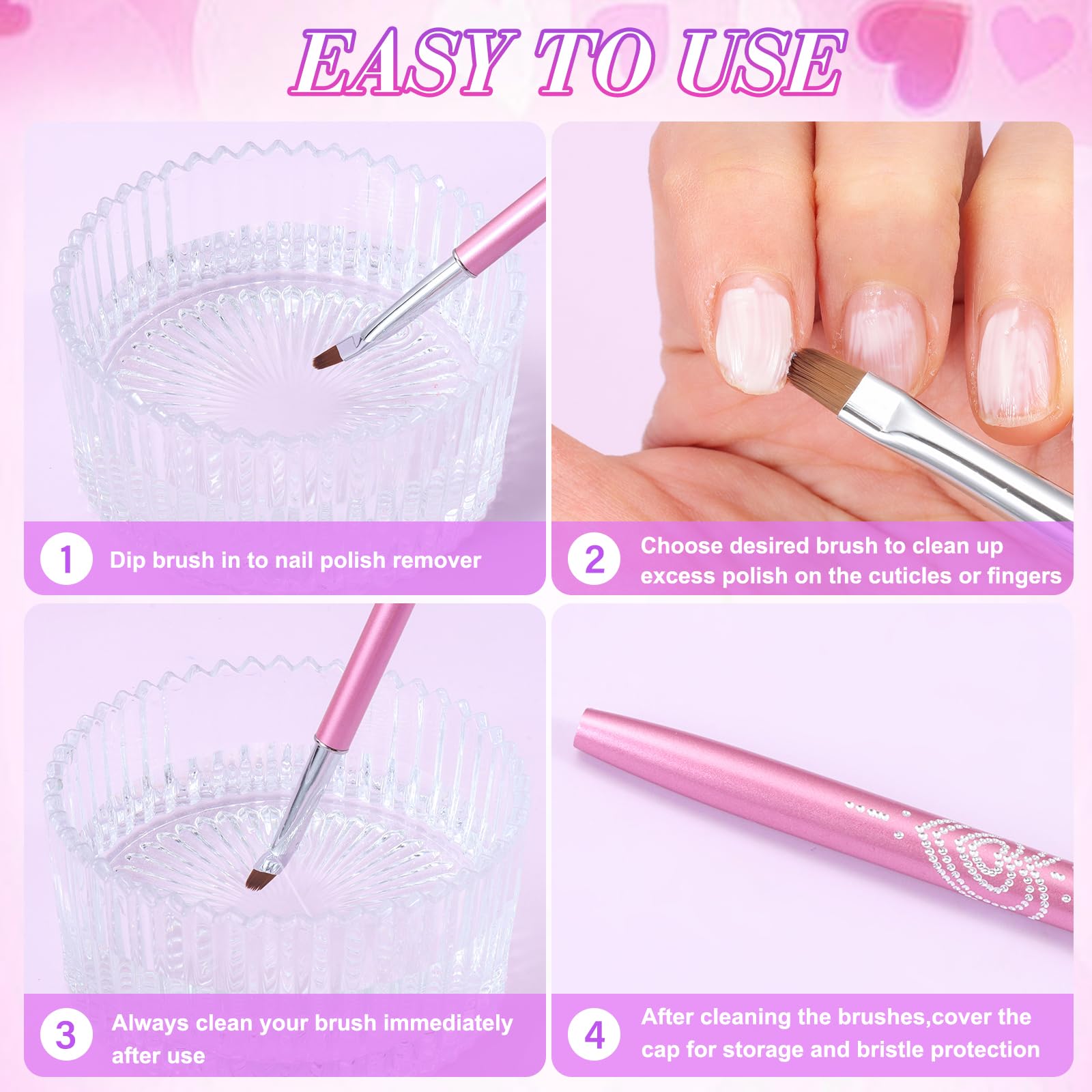 Nail Art Clean Up Brushes,Nail Brushes for Cleaning Polish Mistakes on the Cuticles, Acetone Resistant Nail Brush, Fingernail Cleaning Brushes for Nail Art and Designs (2 Pcs Round&Angled)