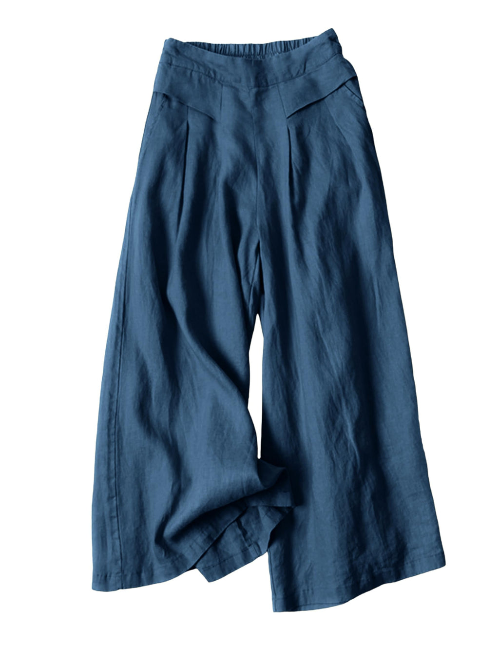 Bianstore Women's Culottes Linen Cropped Wide Leg Pants Elastic Waist Casual Palazzo Trousers with Pockets