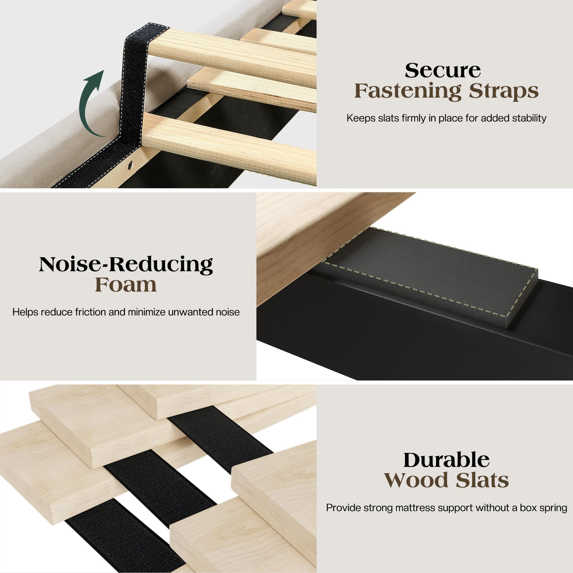 LUXOAK Queen Size Platform Bed Frame, Velvet Upholstered Sleigh Bed with Curved Headboard & Footboard, Deep Button Tufted, Wood Slats Support, No Box Spring Needed, Black