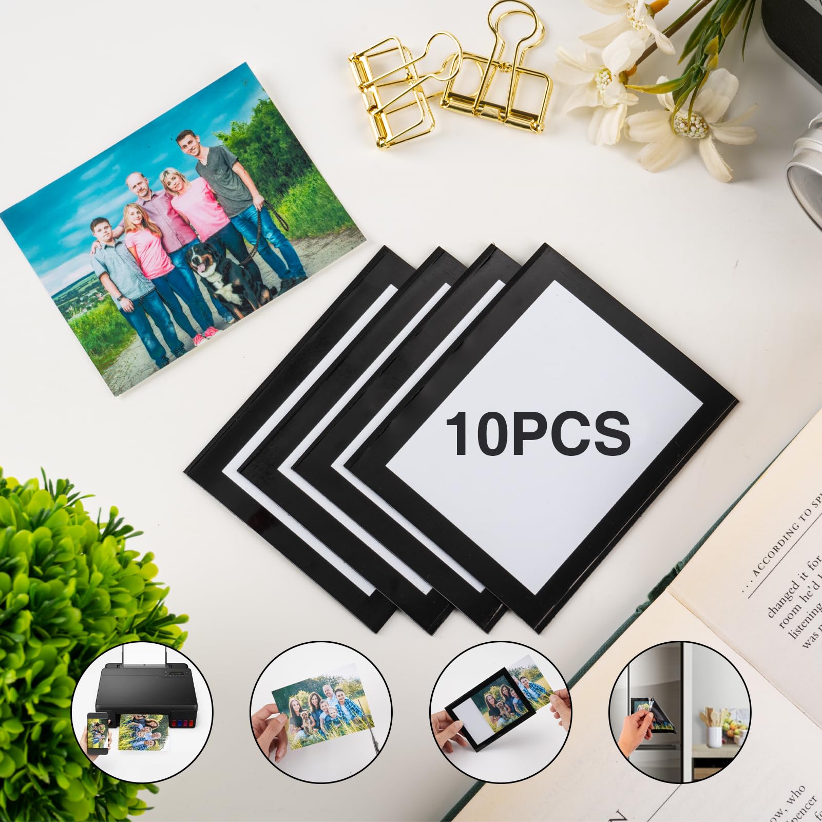 STTMGN Magnetic Picture Frames with Black Border(2.5"X3.5",12 Pack),Mini Wallet Size Magnet Photo Sleeves Pockets/Holder,Decorations for Home/Office/School/Classroom/Party