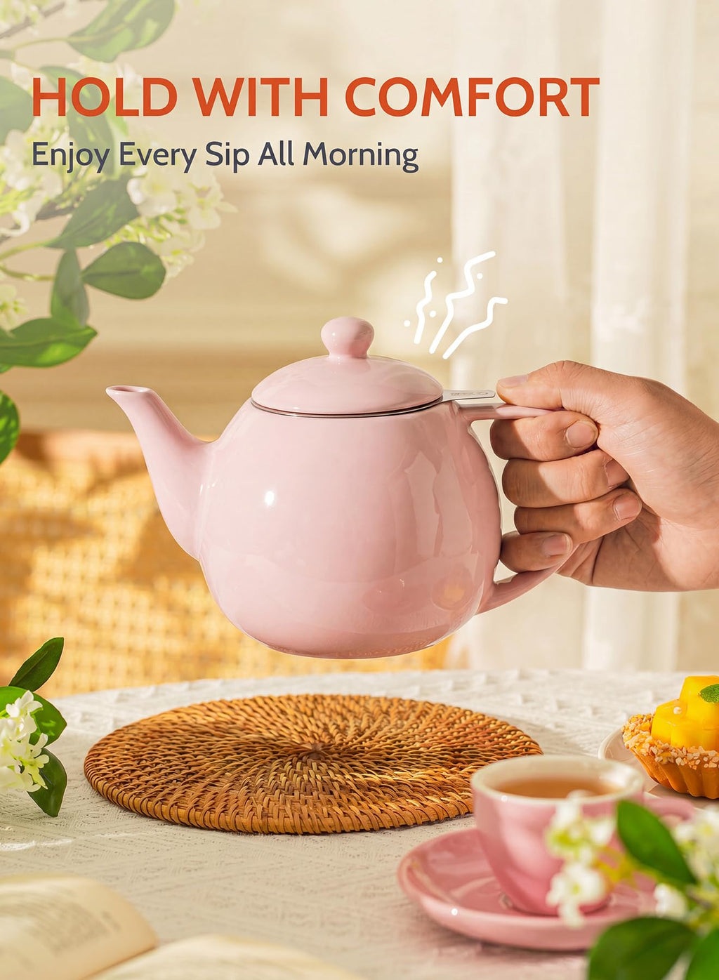Sweese Porcelain Teapot 27 oz with Infuser for Loose Leaf Tea, Bluish Grey