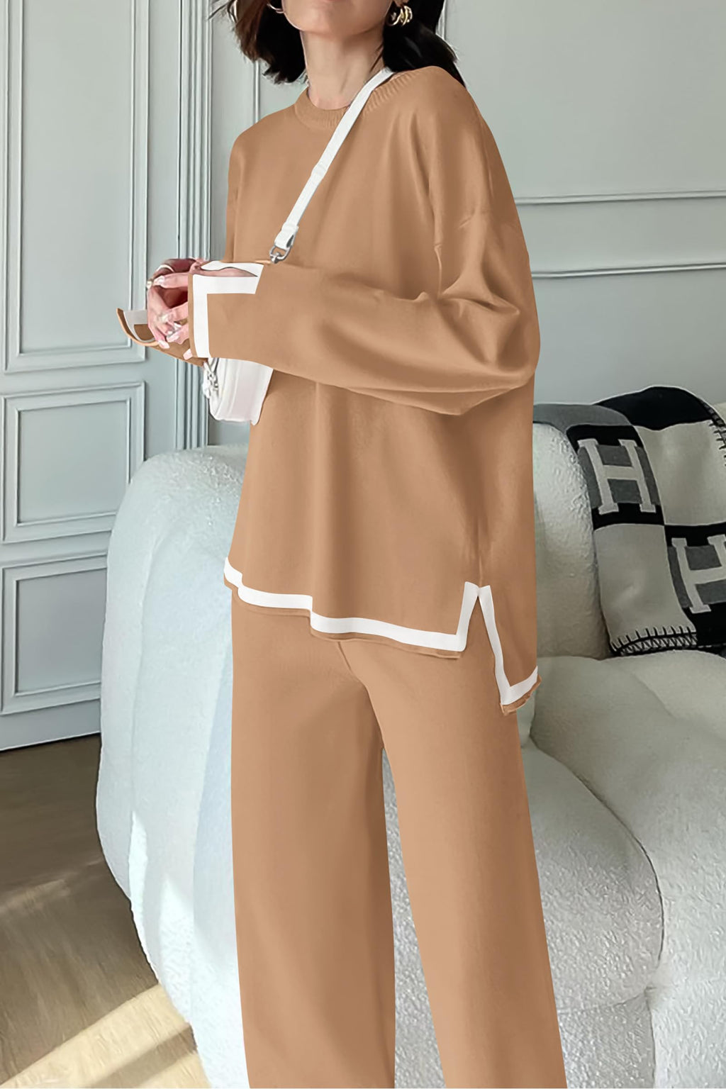 PRETTYGARDEN Women's 2 Piece Knit Sweater Set Travel Outfits | Long Sleeve Tops, Wide Leg Pants, Soft Matching Sweat Track Suits, Casual Fall Winter Clothes for Brunch, Going Out & Cruise