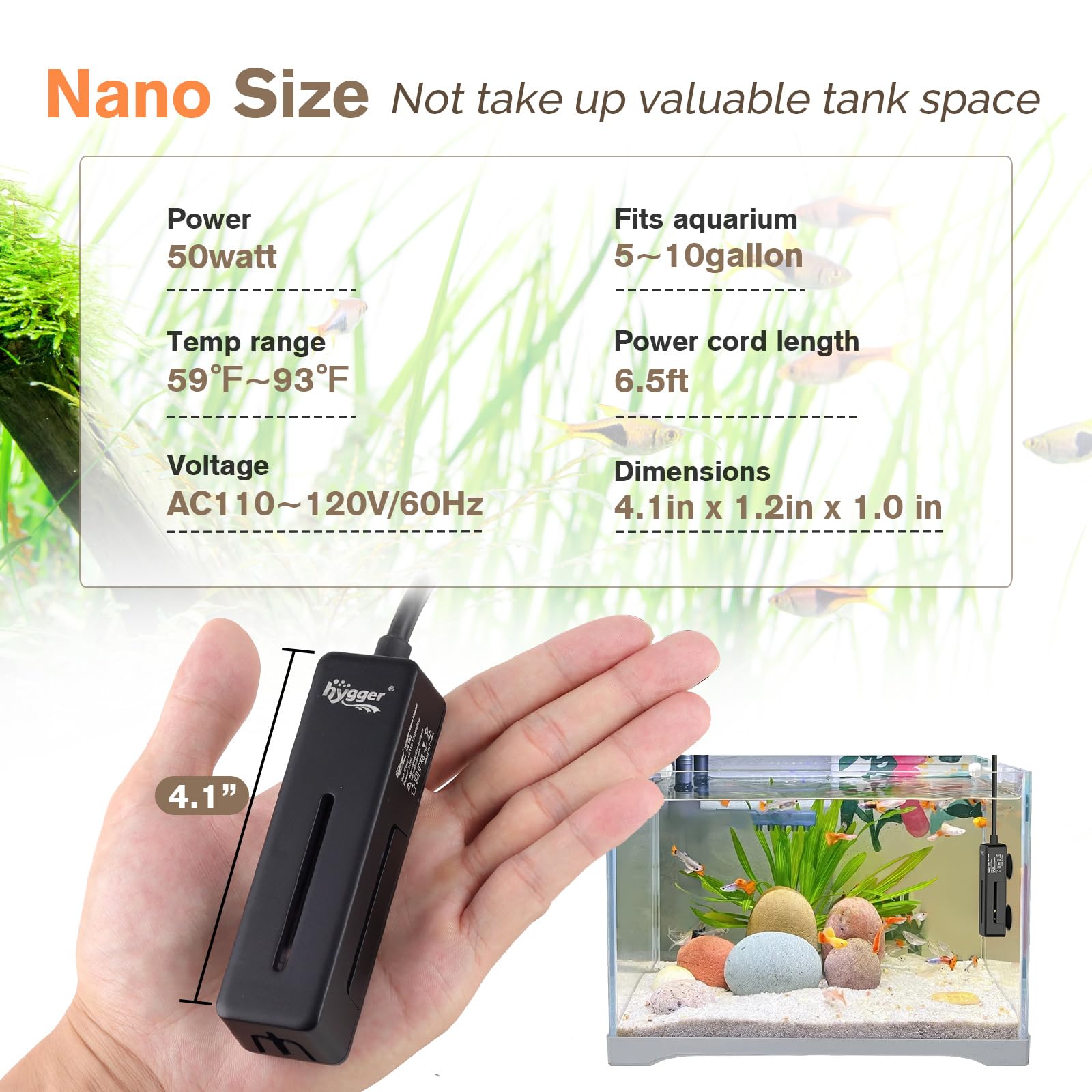 hygger Mini Fish Tank Submersible Heater 20W for 1-5 Gallons Desktop Betta Aquarium Heater with Digital Display Controller Adjustable Temperature